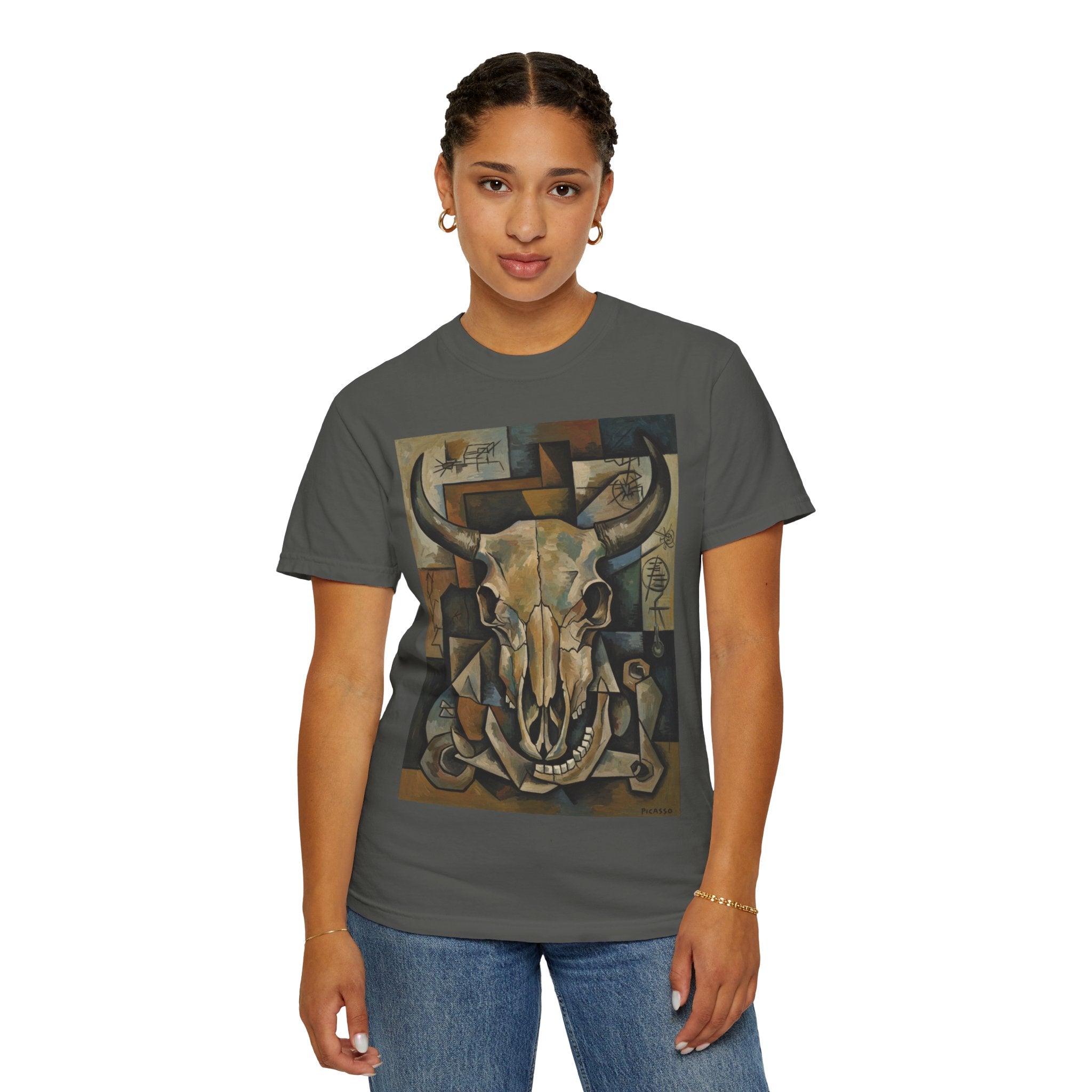 Bull Skull Art T-Shirt — Southwestern Cubist Skull Graphic Tee