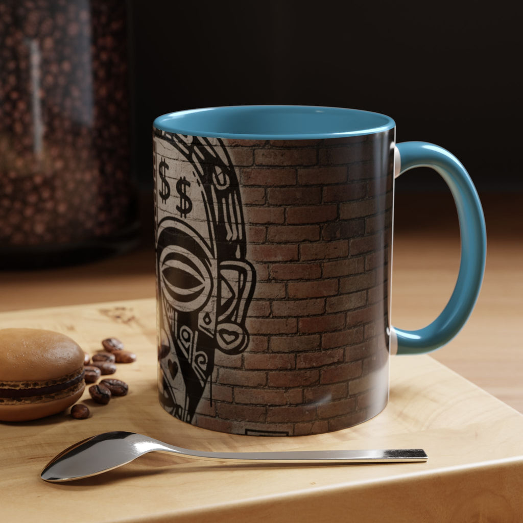 Tribal Mask Street Art Accent Coffee Mug — Graffiti Skull Design (11/15oz)
