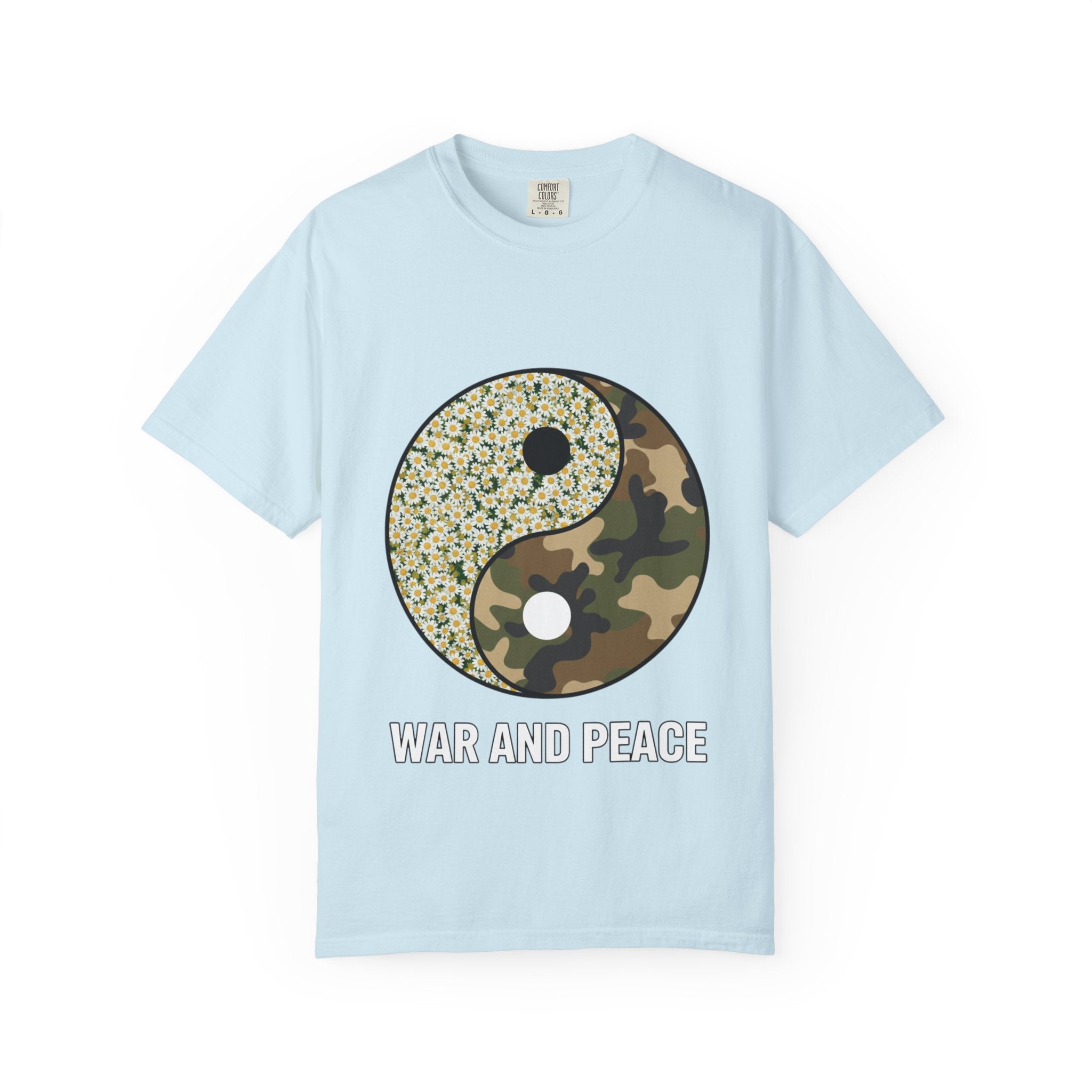 War and Peace Yin Yang T-Shirt — Camouflage & Daisies Graphic Tee