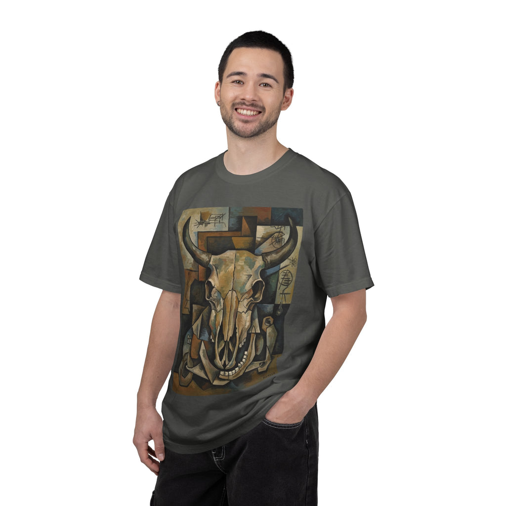Bull Skull Art T-Shirt — Southwestern Cubist Skull Graphic Tee