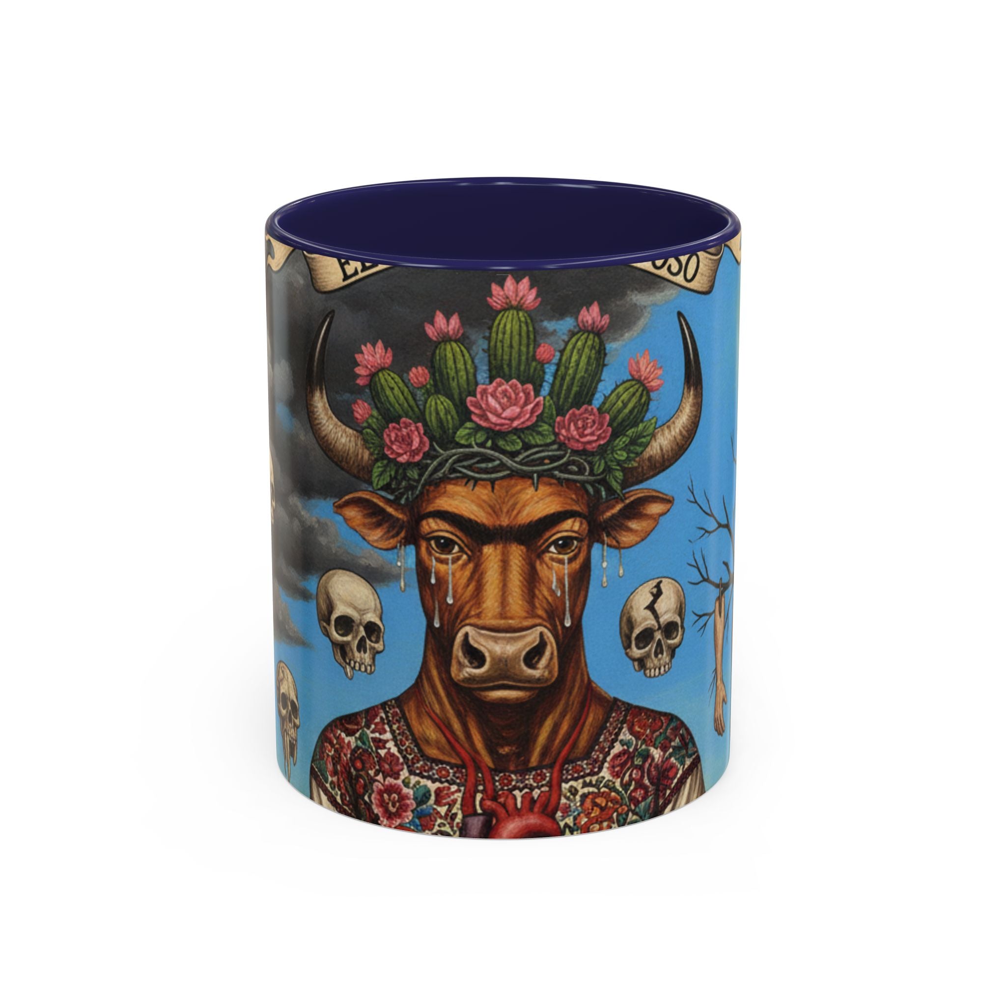 Surreal Folk Art Accent Mug — Cow Deity Holding Heart (11/15oz)