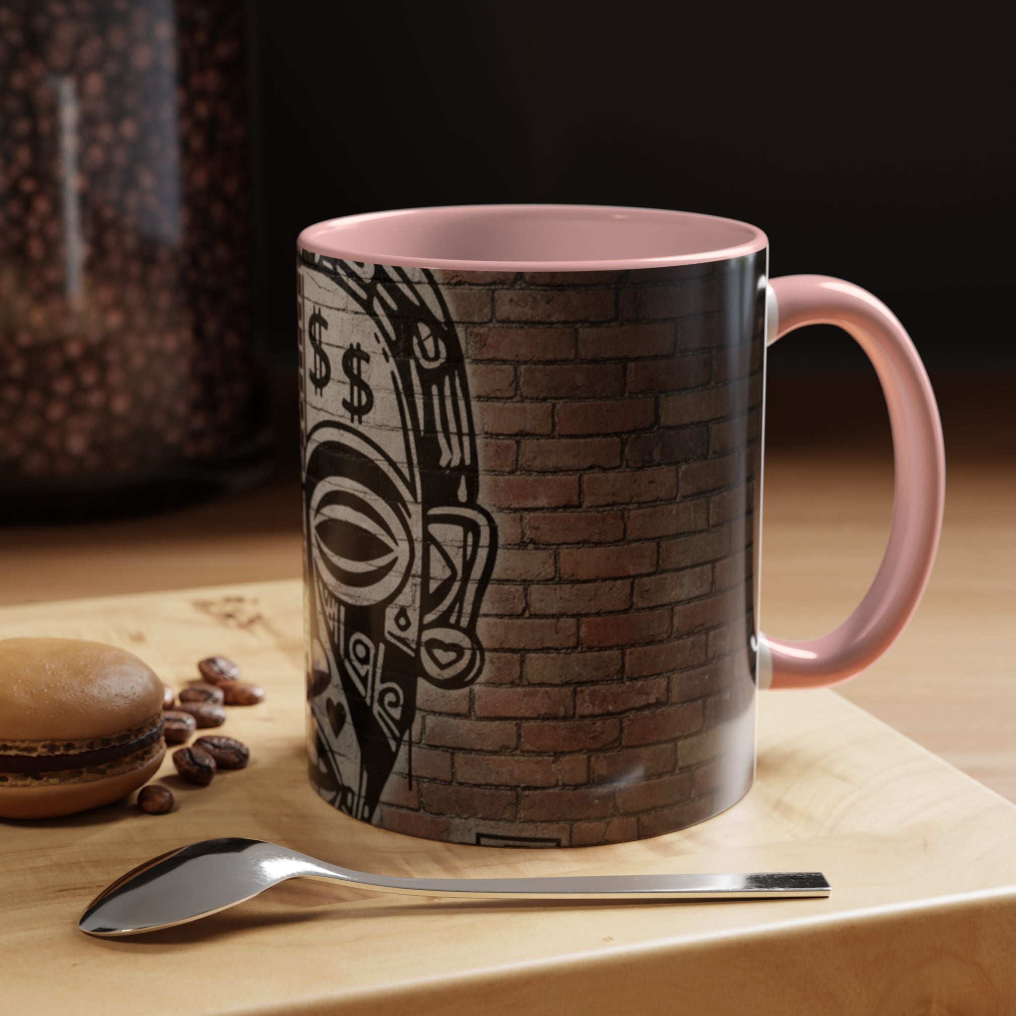 Tribal Mask Street Art Accent Coffee Mug — Graffiti Skull Design (11/15oz)