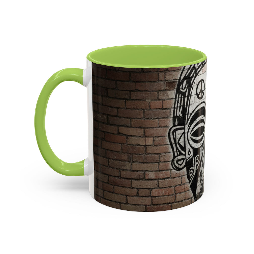 Tribal Mask Street Art Accent Coffee Mug — Graffiti Skull Design (11/15oz)