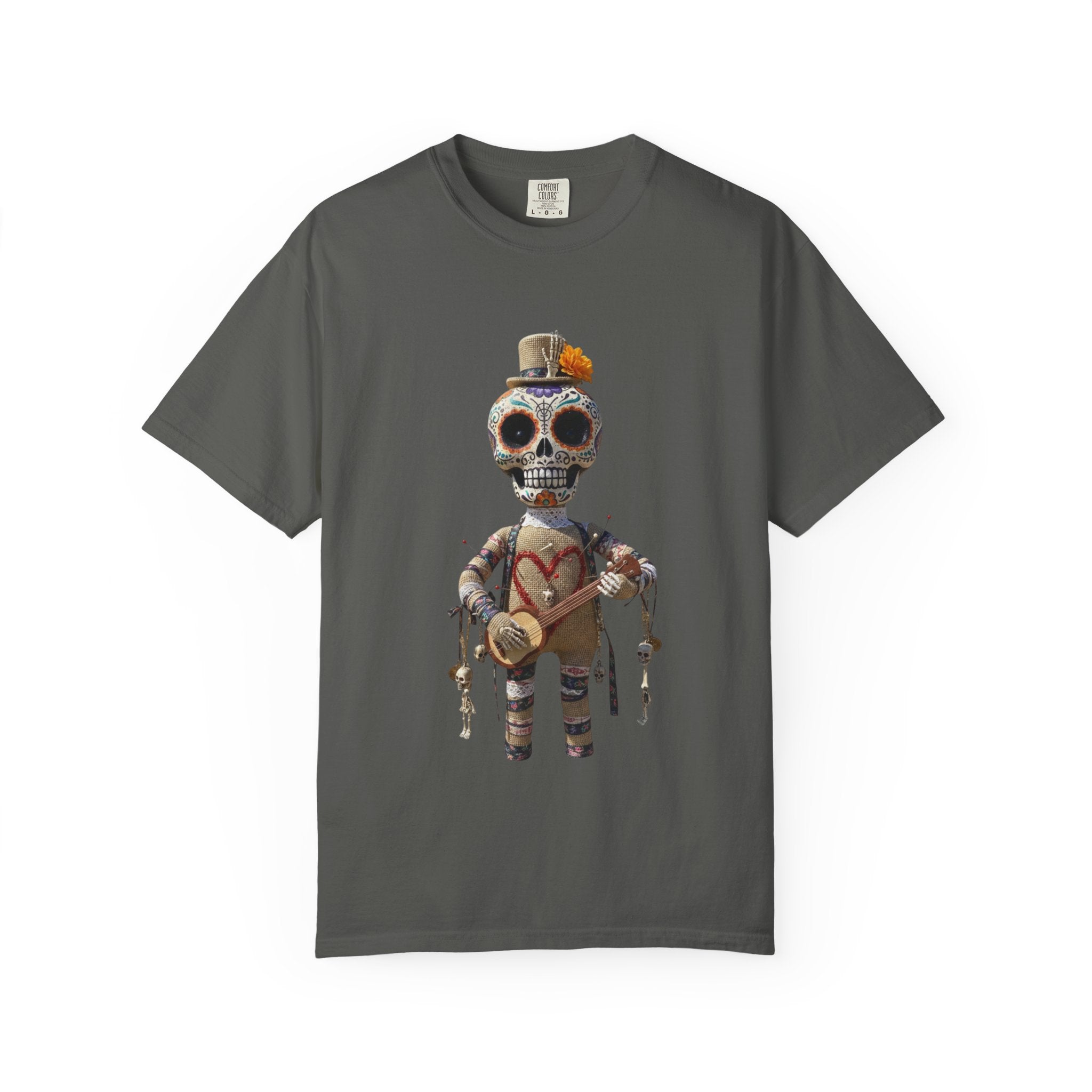Day of the Dead Sugar Skull Doll T-Shirt — Skeleton Maraca Musician Tee