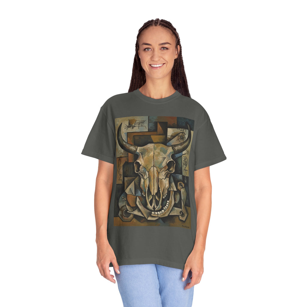 Bull Skull Art T-Shirt — Southwestern Cubist Skull Graphic Tee