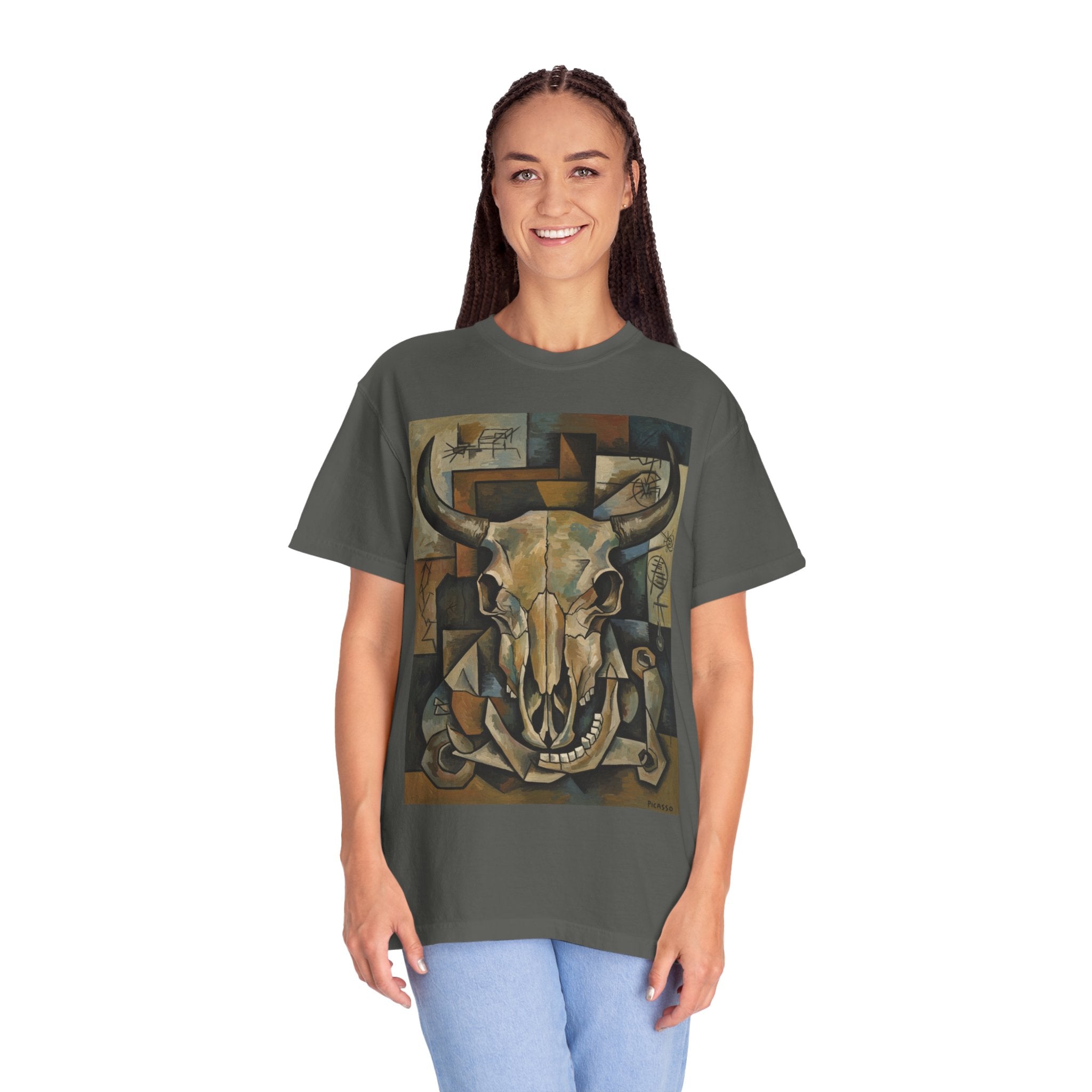Bull Skull Art T-Shirt — Southwestern Cubist Skull Graphic Tee