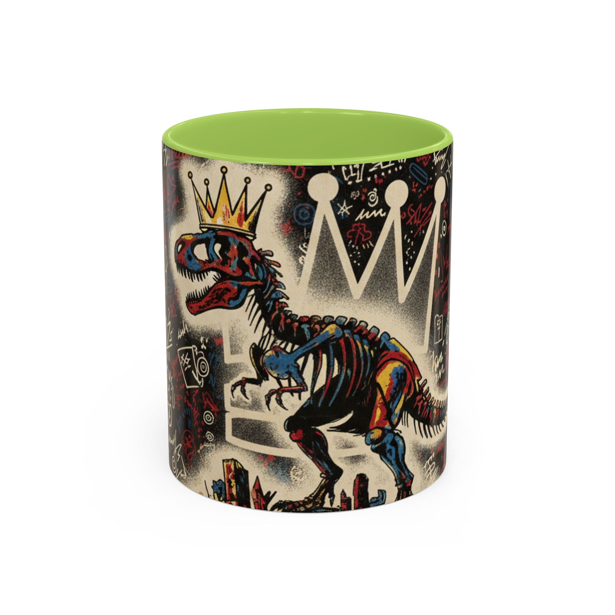 King Rex Coffee Mug — Retro 'The Crowned Beast' Dinosaur Art Accent Mug (11/15oz)