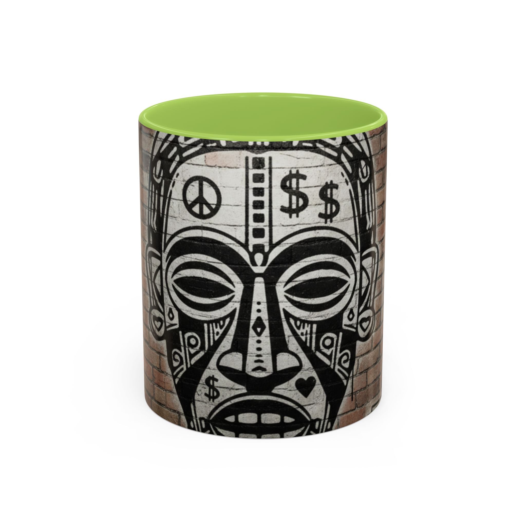 Tribal Mask Street Art Accent Coffee Mug — Graffiti Skull Design (11/15oz)