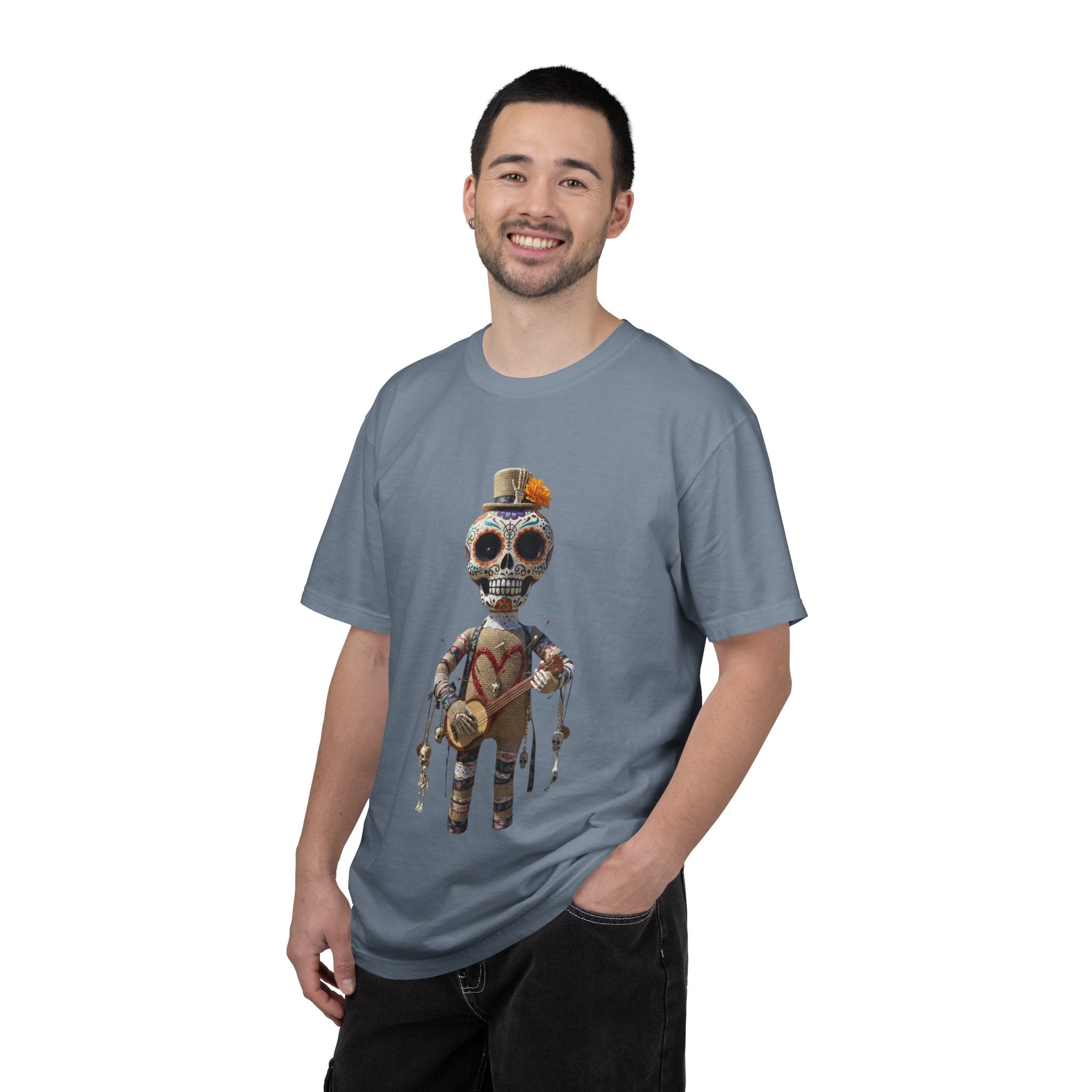 Day of the Dead Sugar Skull Doll T-Shirt — Skeleton Maraca Musician Tee