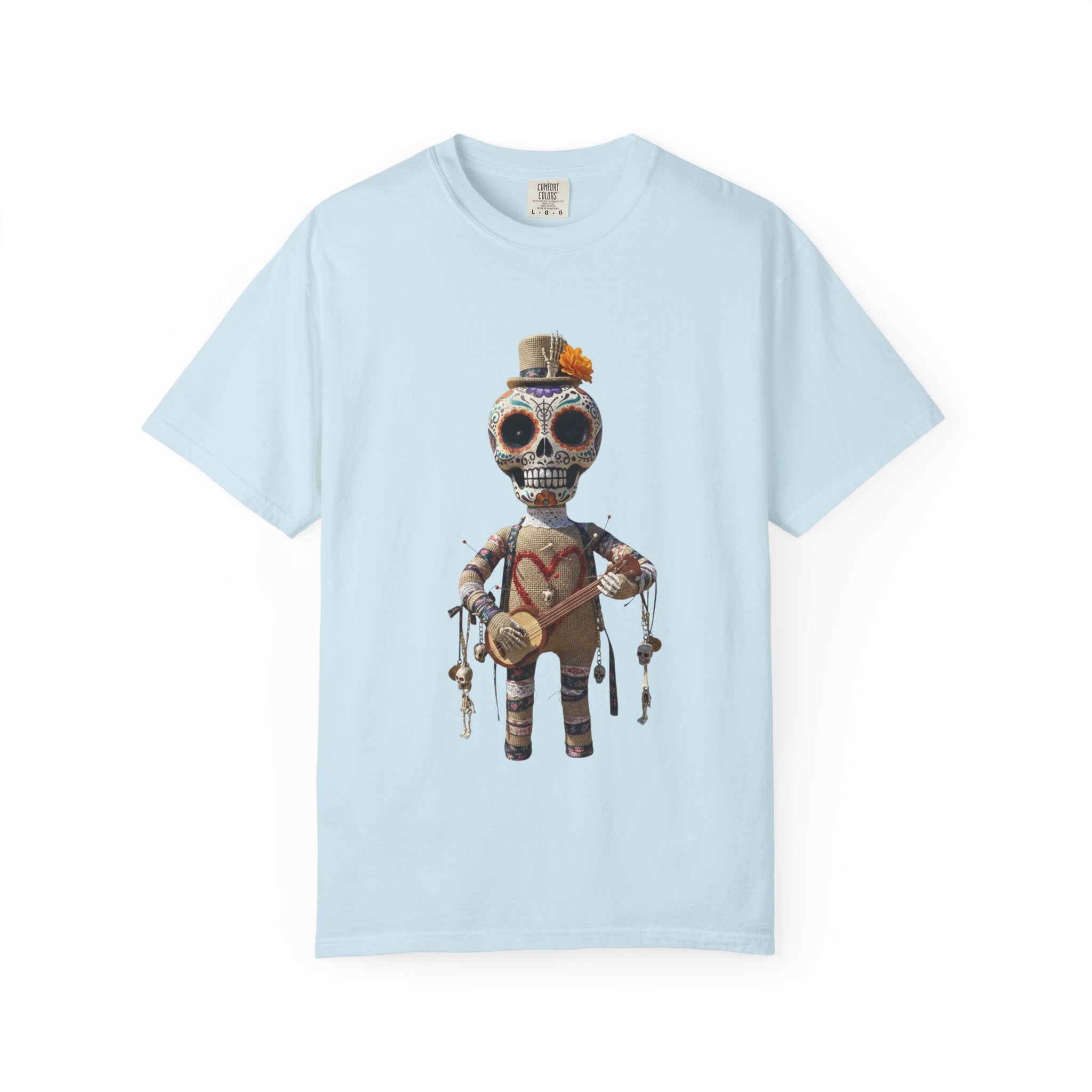 Day of the Dead Sugar Skull Doll T-Shirt — Skeleton Maraca Musician Tee