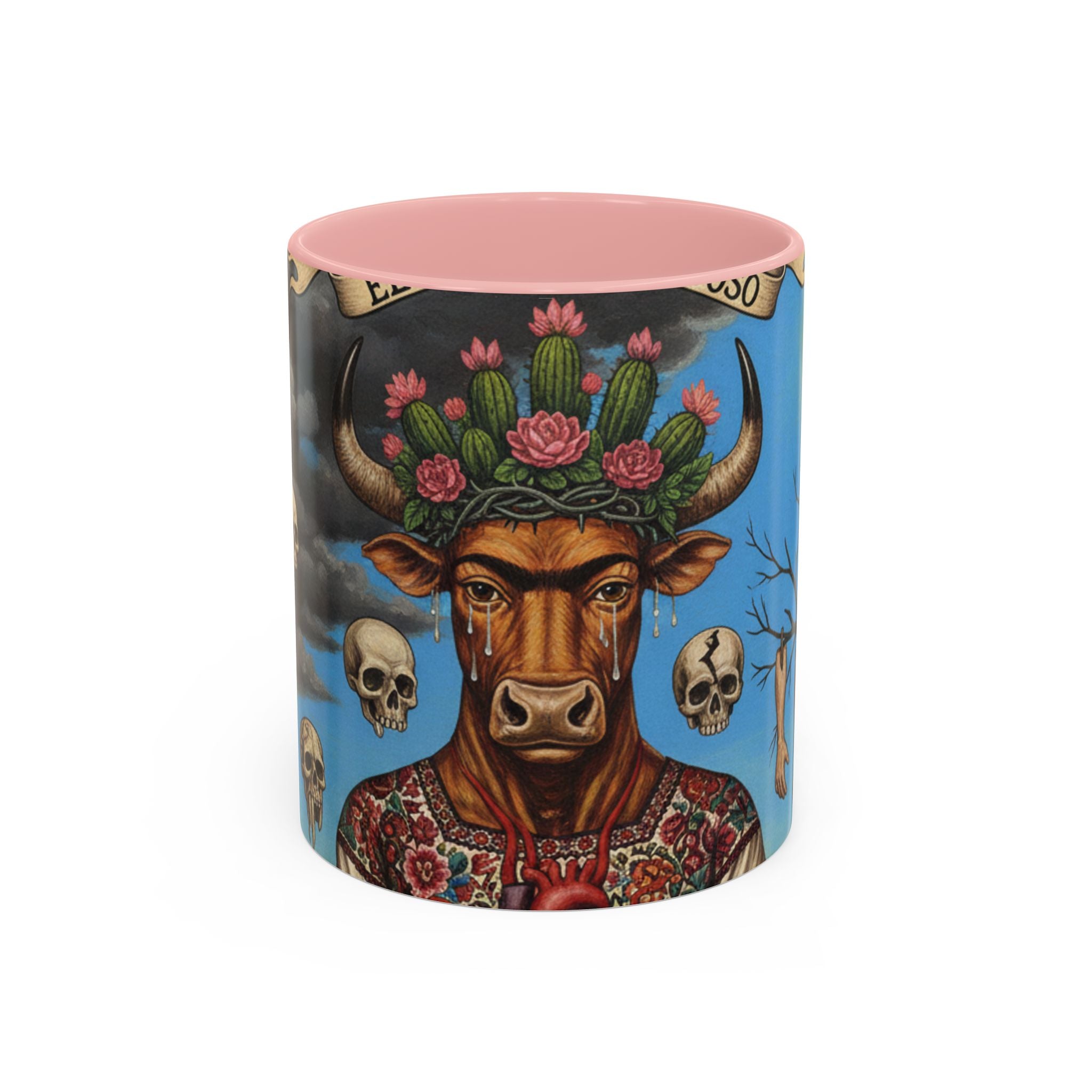 Surreal Folk Art Accent Mug — Cow Deity Holding Heart (11/15oz)