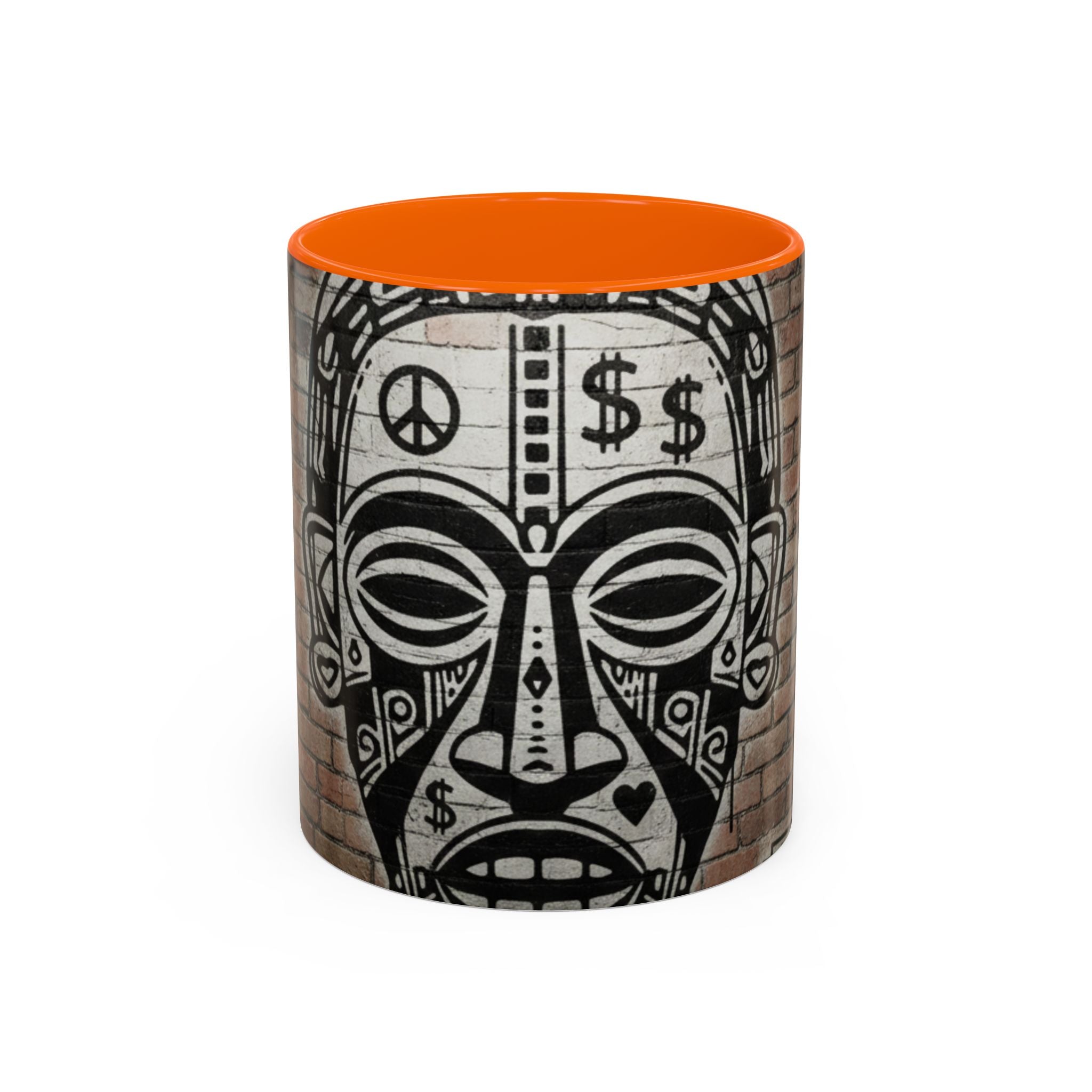 Tribal Mask Street Art Accent Coffee Mug — Graffiti Skull Design (11/15oz)