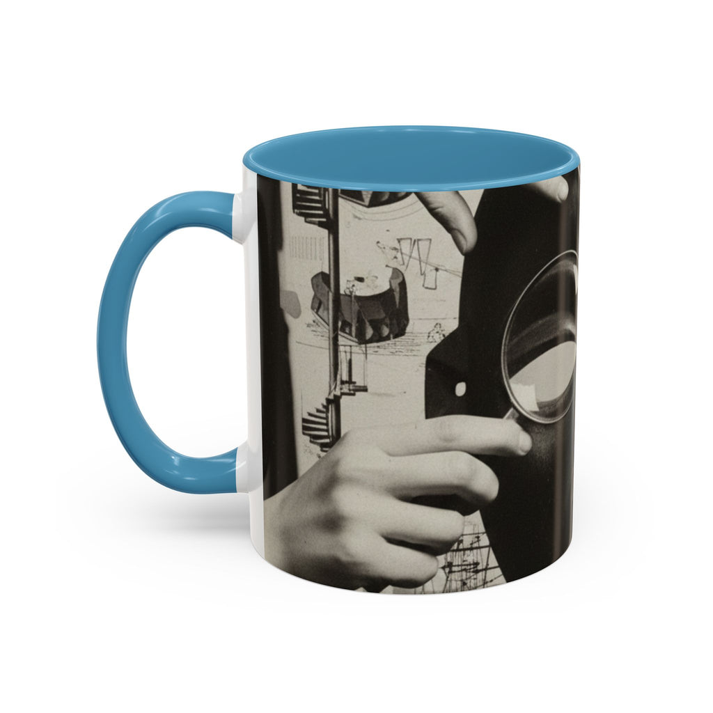 Surreal Dada Mask Accent Coffee Mug — Retro Black & White Art Ceramic (11/15oz)