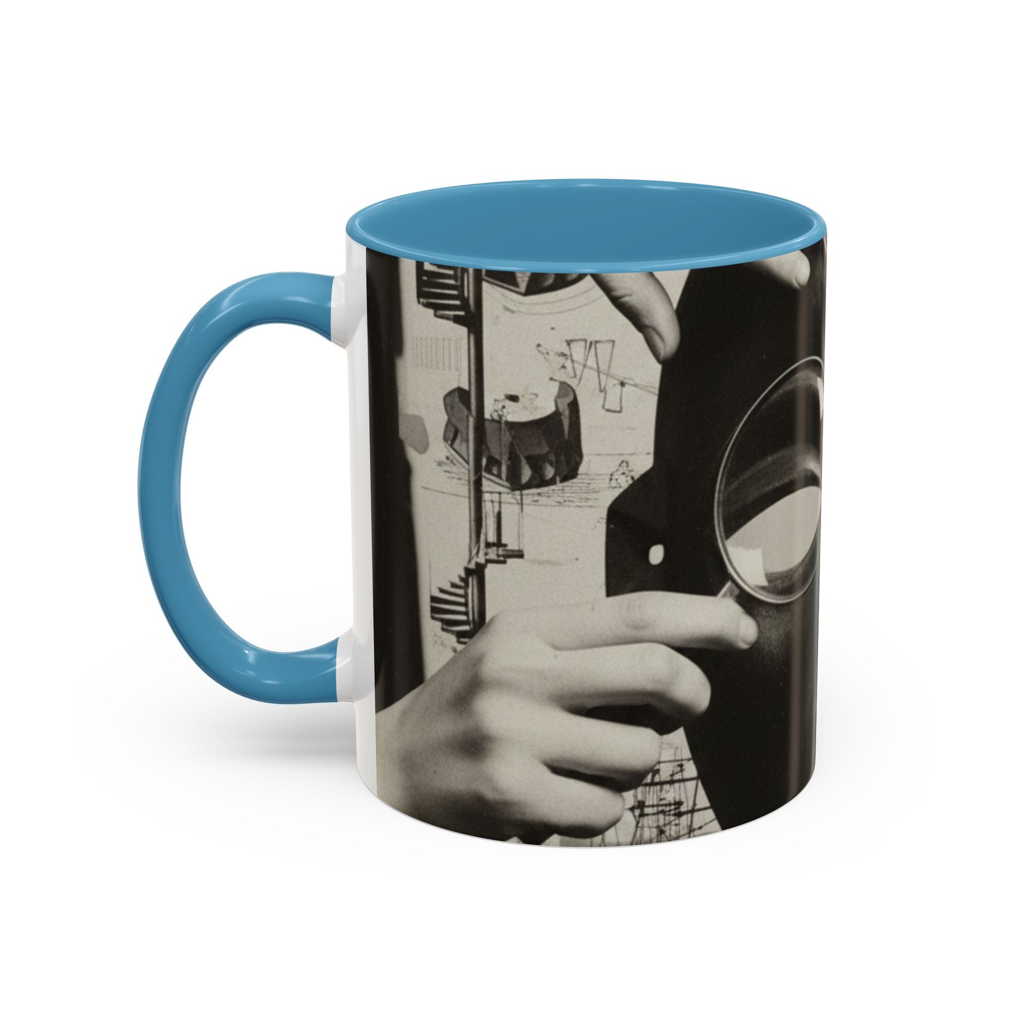 Surreal Dada Mask Accent Coffee Mug — Retro Black & White Art Ceramic (11/15oz)
