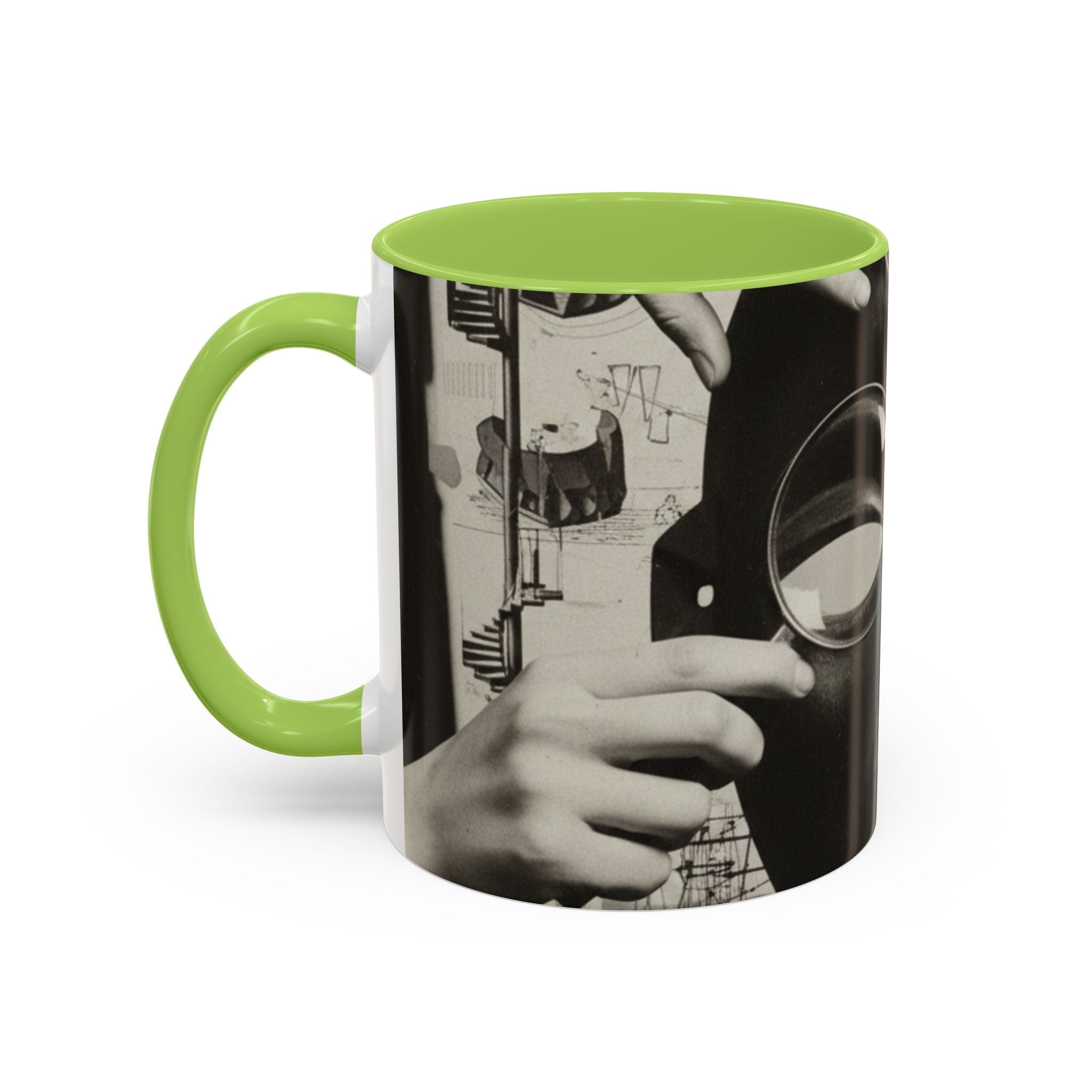 Surreal Dada Mask Accent Coffee Mug — Retro Black & White Art Ceramic (11/15oz)