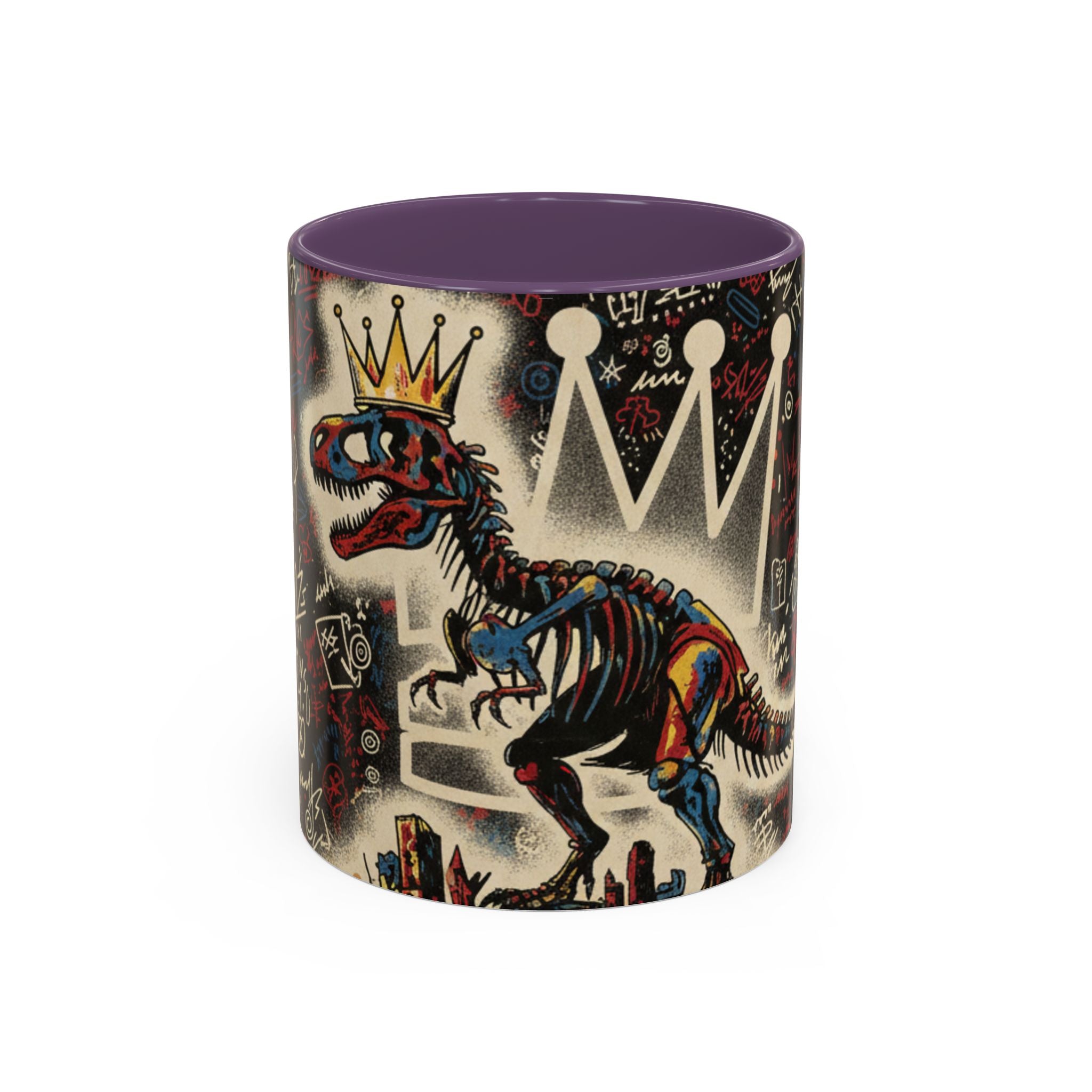 King Rex Coffee Mug — Retro 'The Crowned Beast' Dinosaur Art Accent Mug (11/15oz)