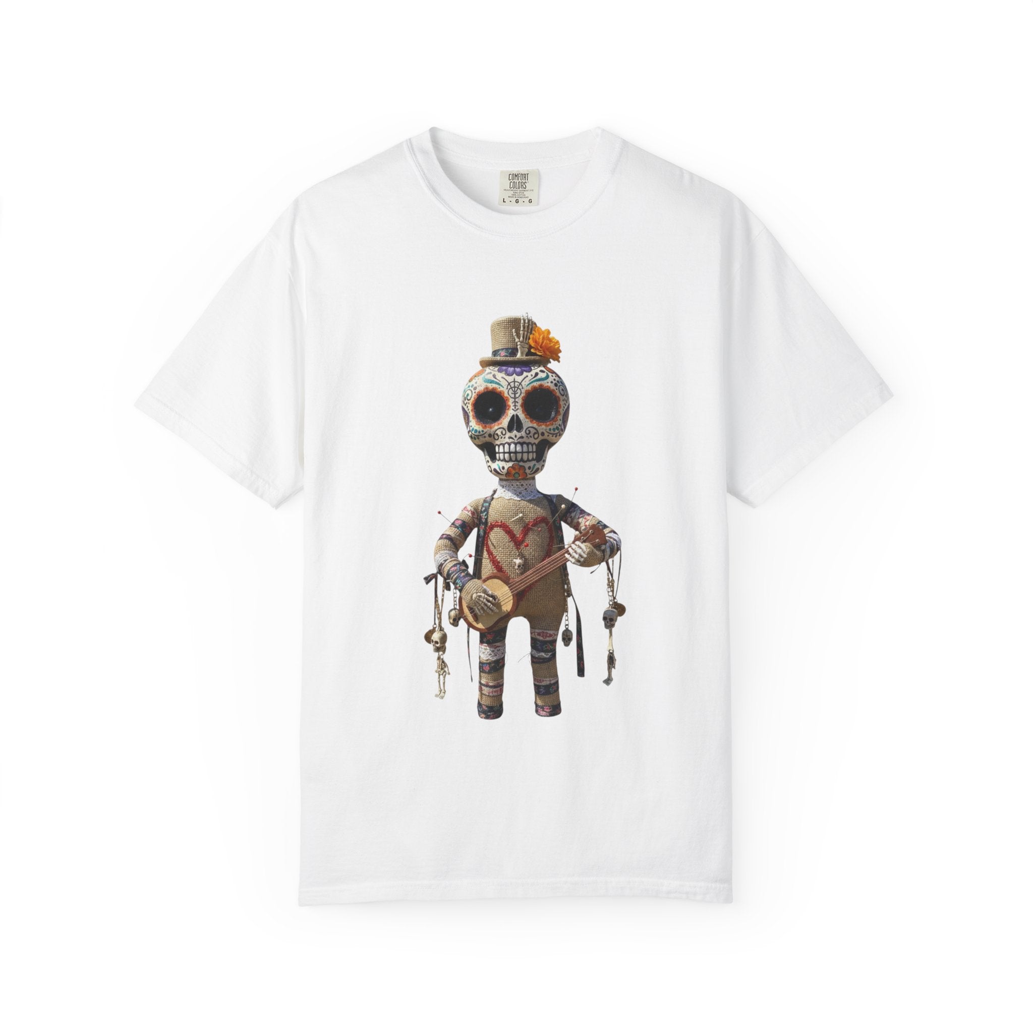 Day of the Dead Sugar Skull Doll T-Shirt — Skeleton Maraca Musician Tee