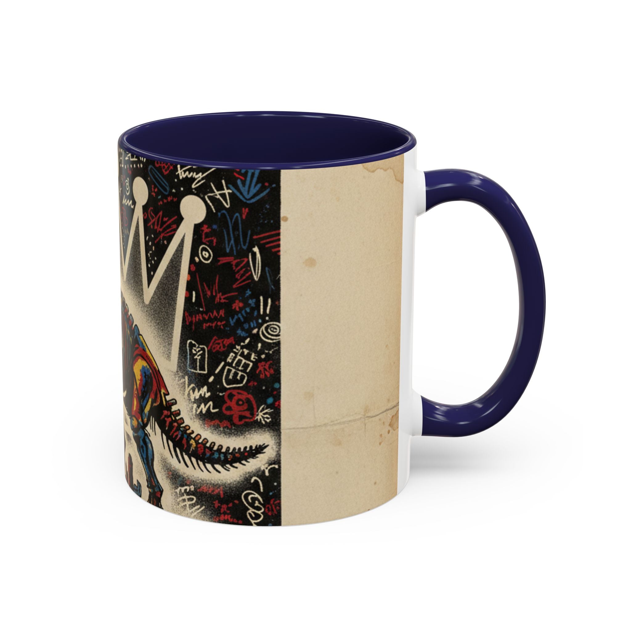 King Rex Coffee Mug — Retro 'The Crowned Beast' Dinosaur Art Accent Mug (11/15oz)