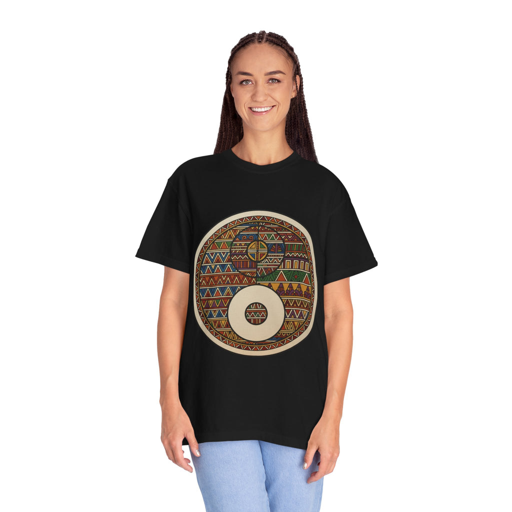 Aztec Drum Graphic T-Shirt — Tribal Pattern Music Tee
