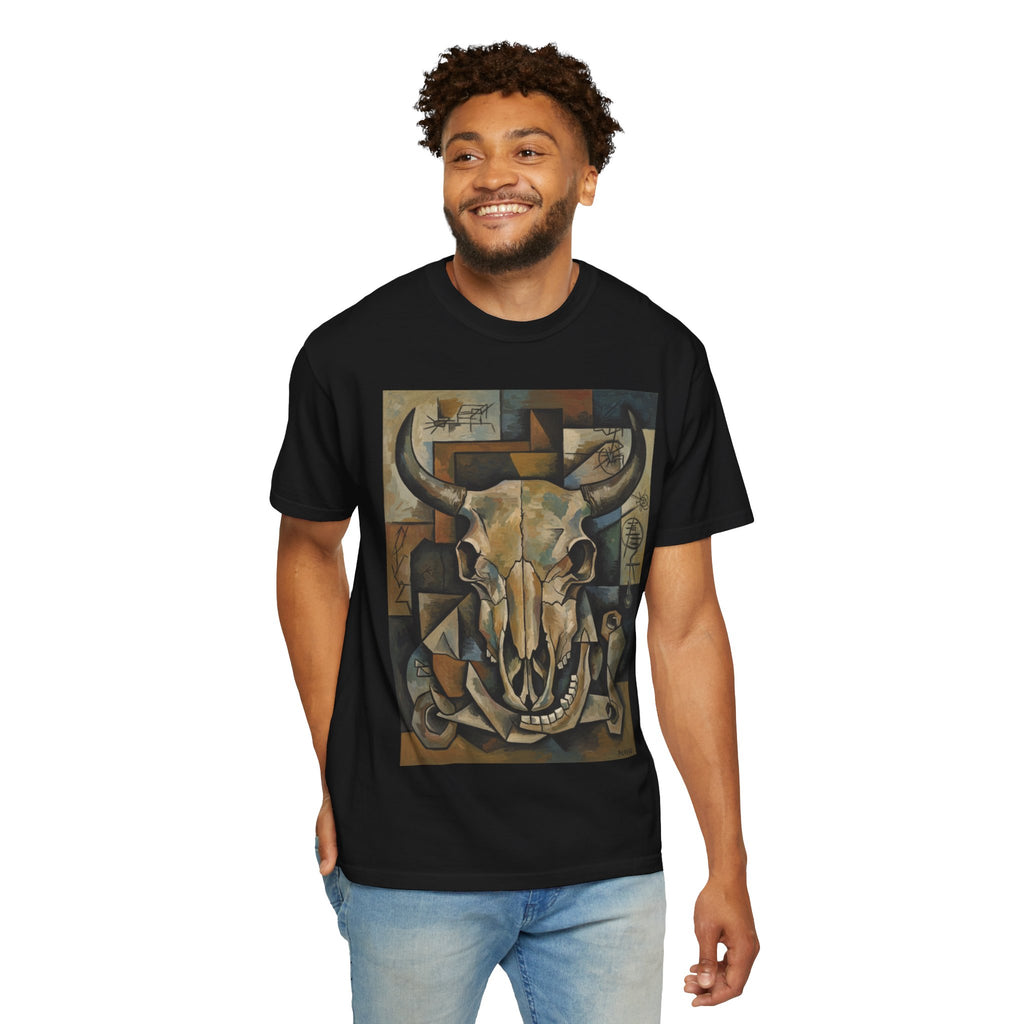 Bull Skull Art T-Shirt — Southwestern Cubist Skull Graphic Tee