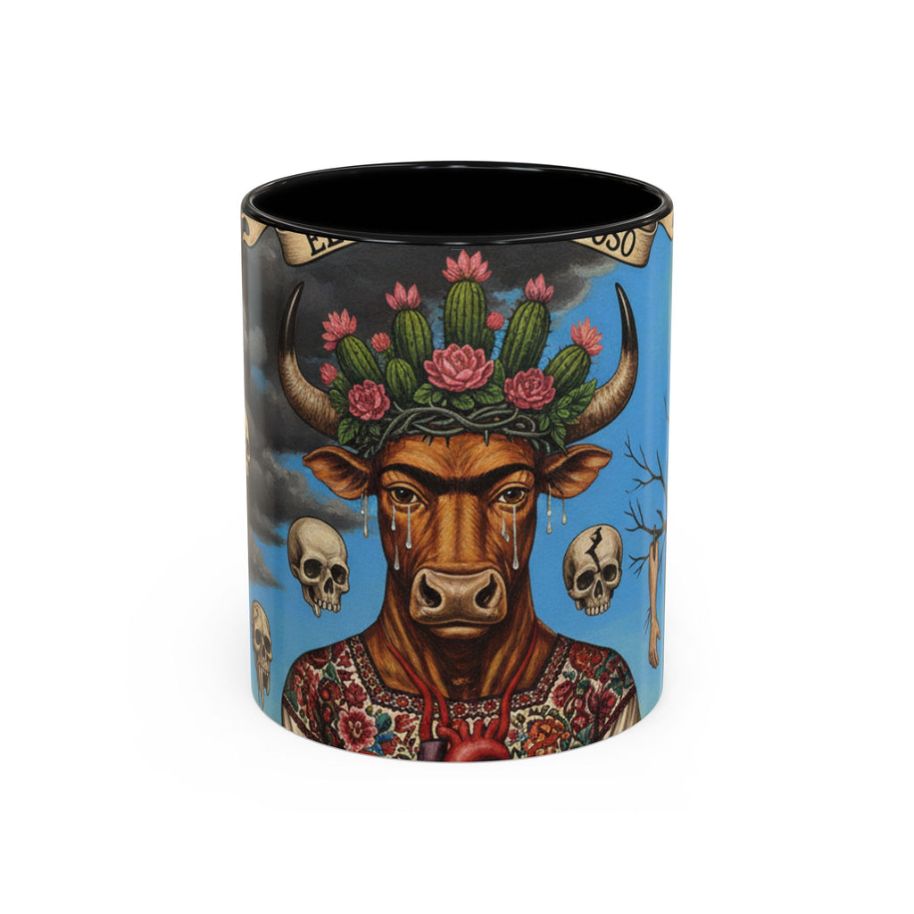 Surreal Folk Art Accent Mug — Cow Deity Holding Heart (11/15oz)