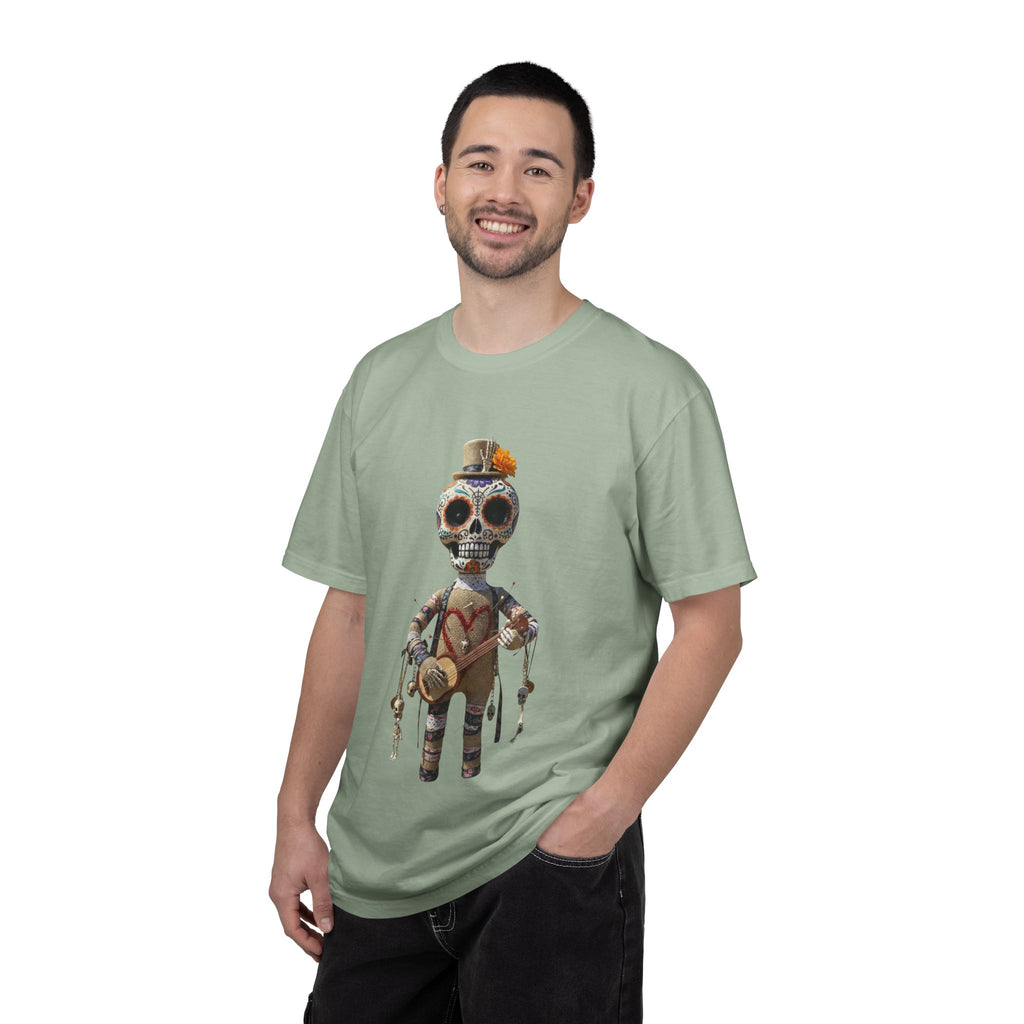 Day of the Dead Sugar Skull Doll T-Shirt — Skeleton Maraca Musician Tee