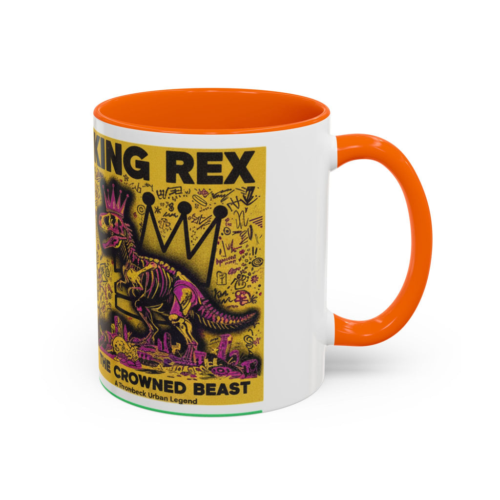 King Rex Pop-Art Coffee Mug — Retro Dinosaur Poster Accent Mug (11/15oz)