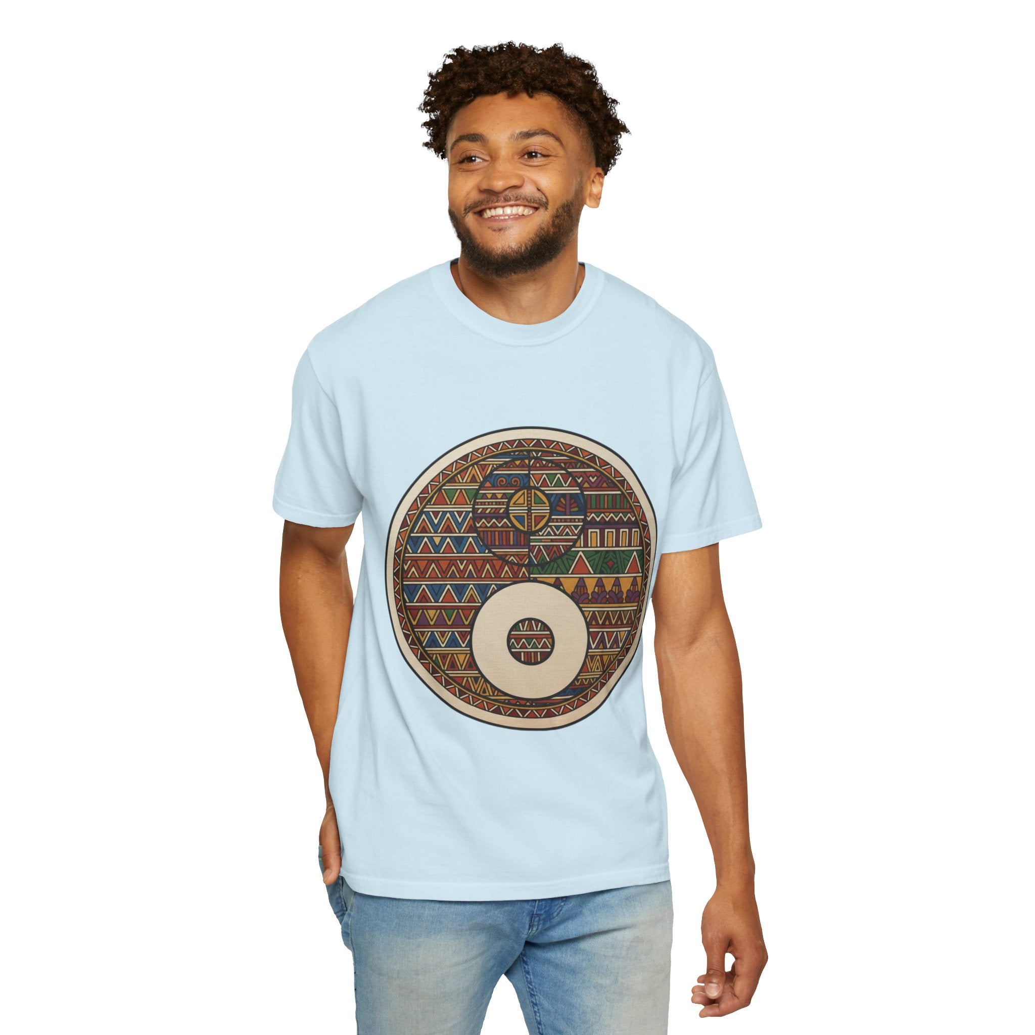 Aztec Drum Graphic T-Shirt — Tribal Pattern Music Tee