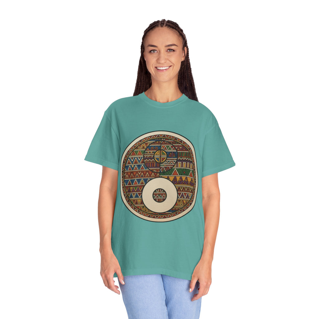 Aztec Drum Graphic T-Shirt — Tribal Pattern Music Tee