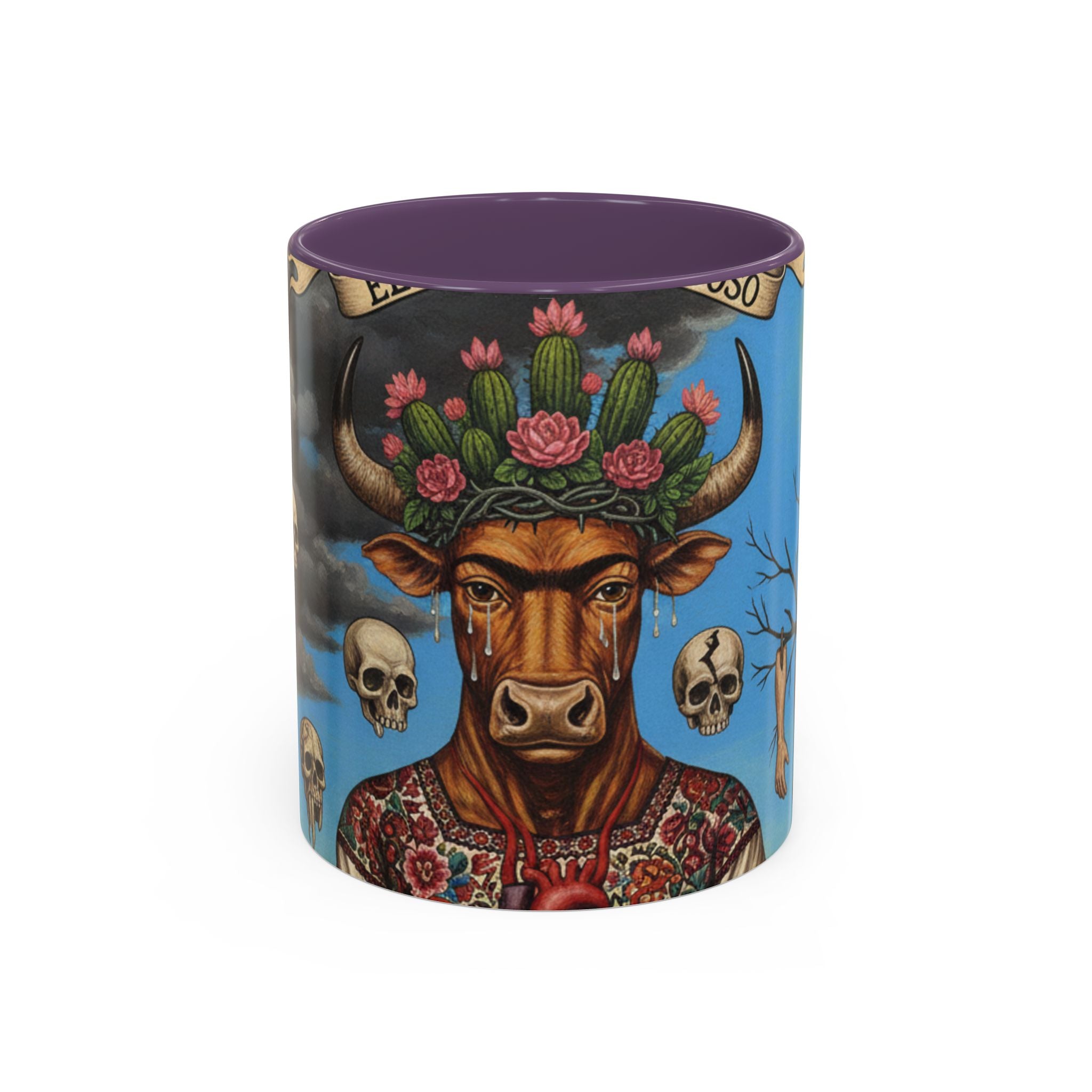 Surreal Folk Art Accent Mug — Cow Deity Holding Heart (11/15oz)
