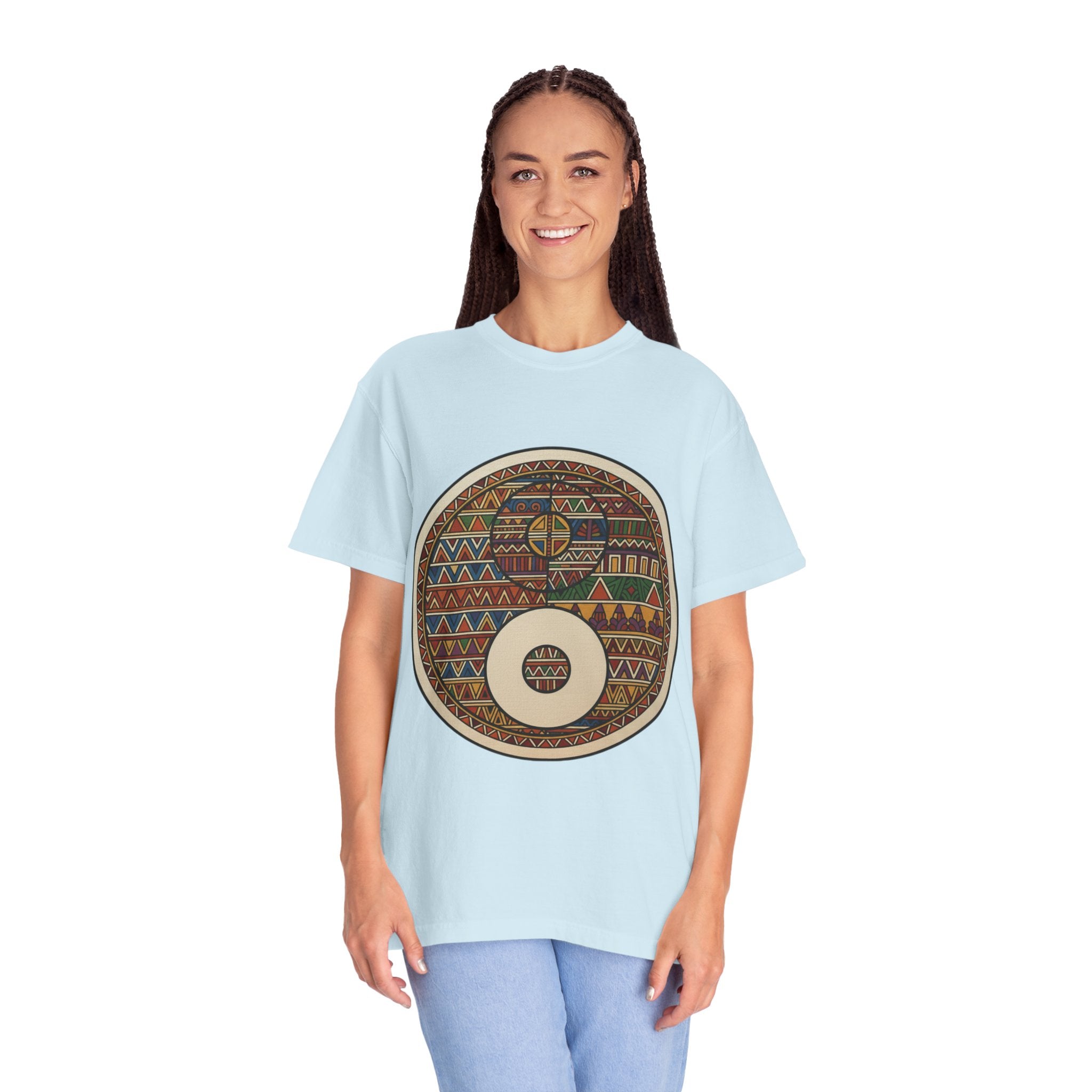 Aztec Drum Graphic T-Shirt — Tribal Pattern Music Tee