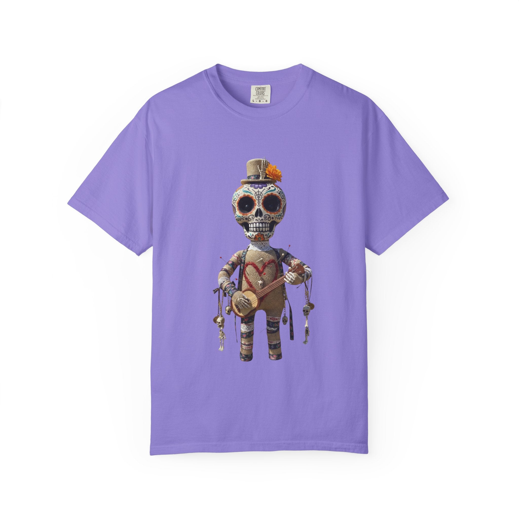 Day of the Dead Sugar Skull Doll T-Shirt — Skeleton Maraca Musician Tee