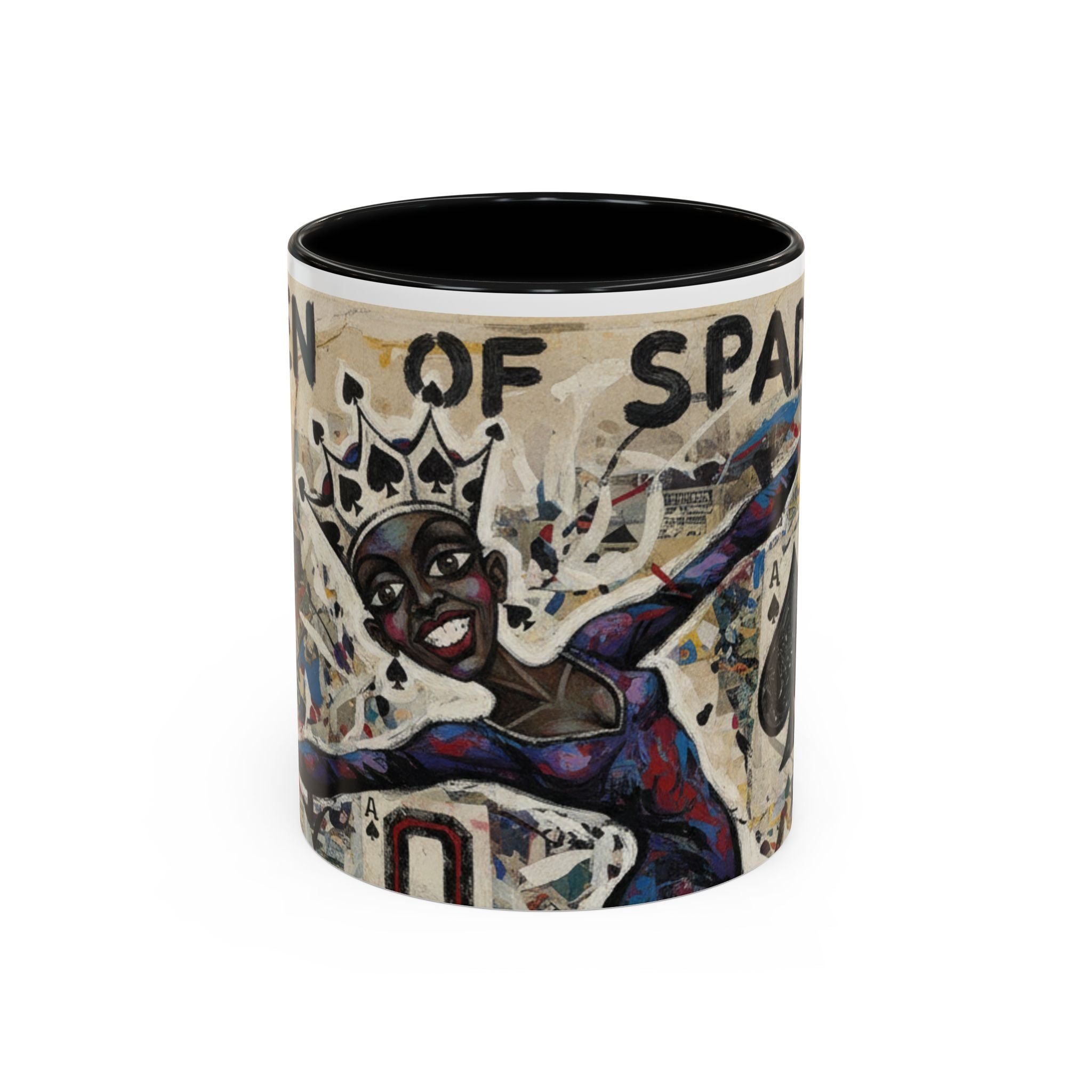 Queen of Spades Art Coffee Mug — Afrocentric Playing Card Design (11/15 oz)