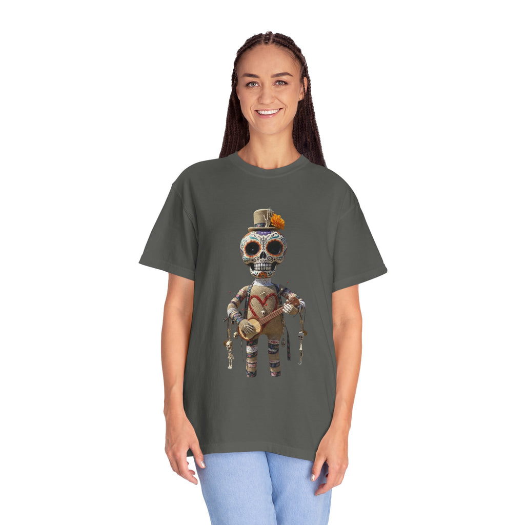 Day of the Dead Sugar Skull Doll T-Shirt — Skeleton Maraca Musician Tee