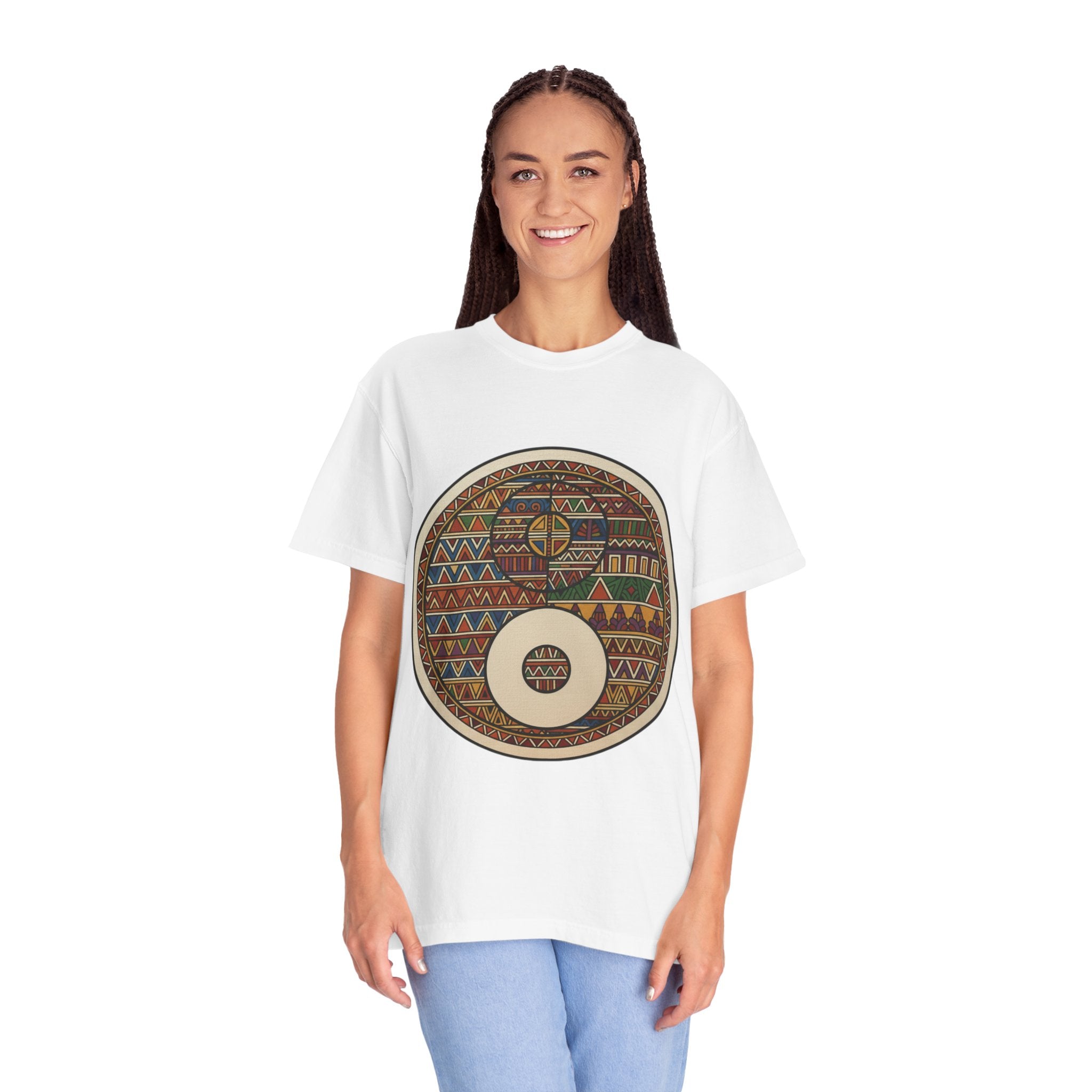 Aztec Drum Graphic T-Shirt — Tribal Pattern Music Tee