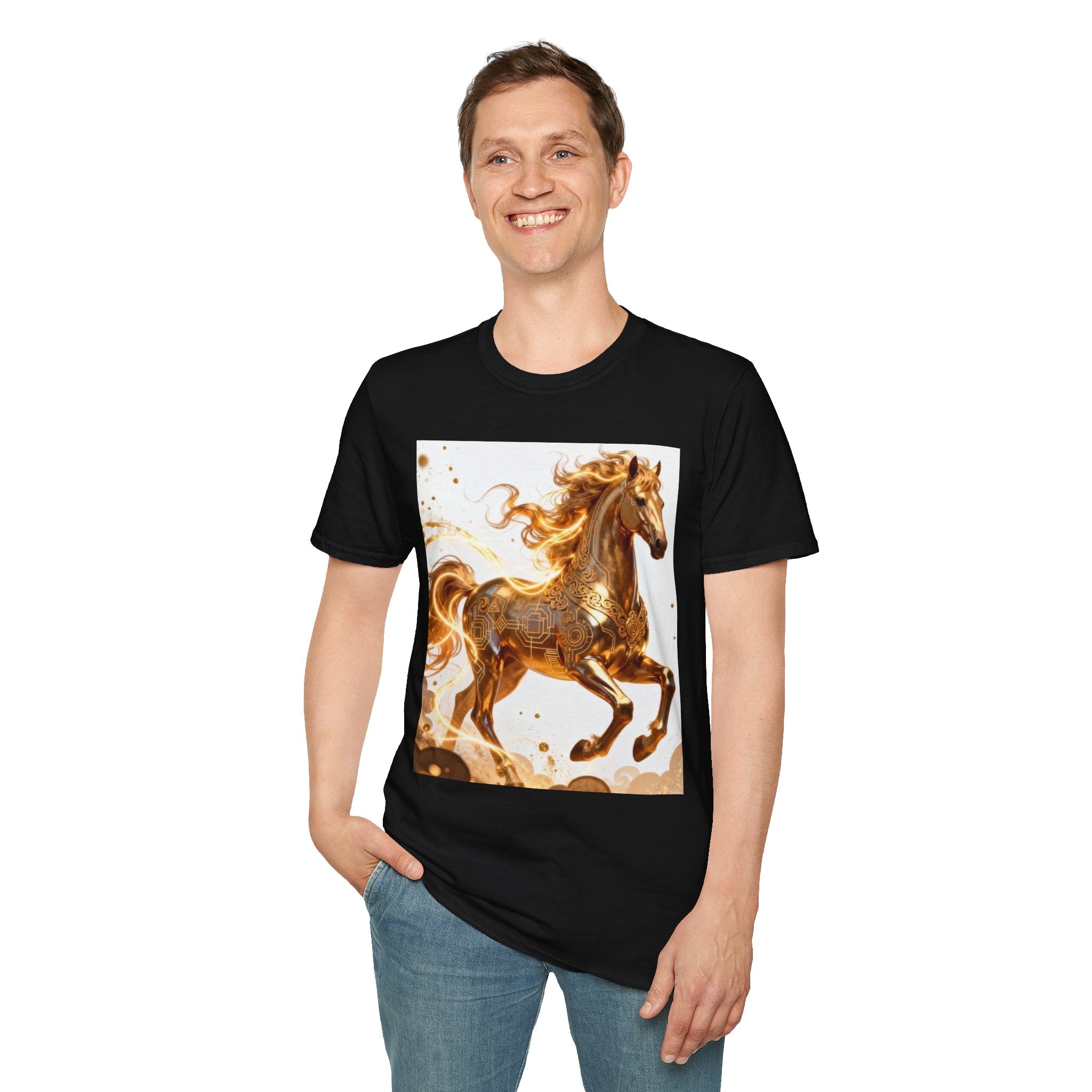 Golden Gallop Horse T-Shirt — Metallic Foil Stallion Graphic Tee