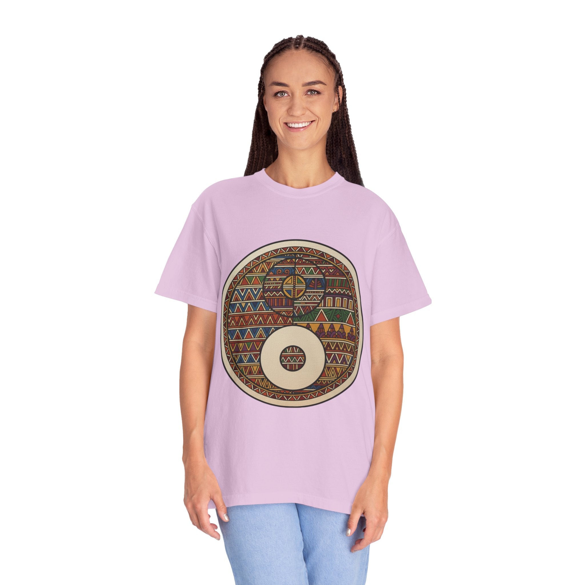 Aztec Drum Graphic T-Shirt — Tribal Pattern Music Tee