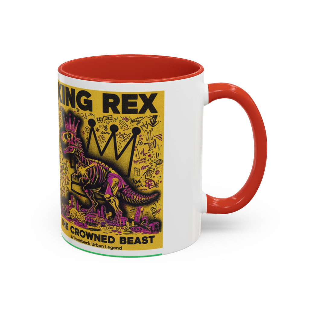 King Rex Pop-Art Coffee Mug — Retro Dinosaur Poster Accent Mug (11/15oz)