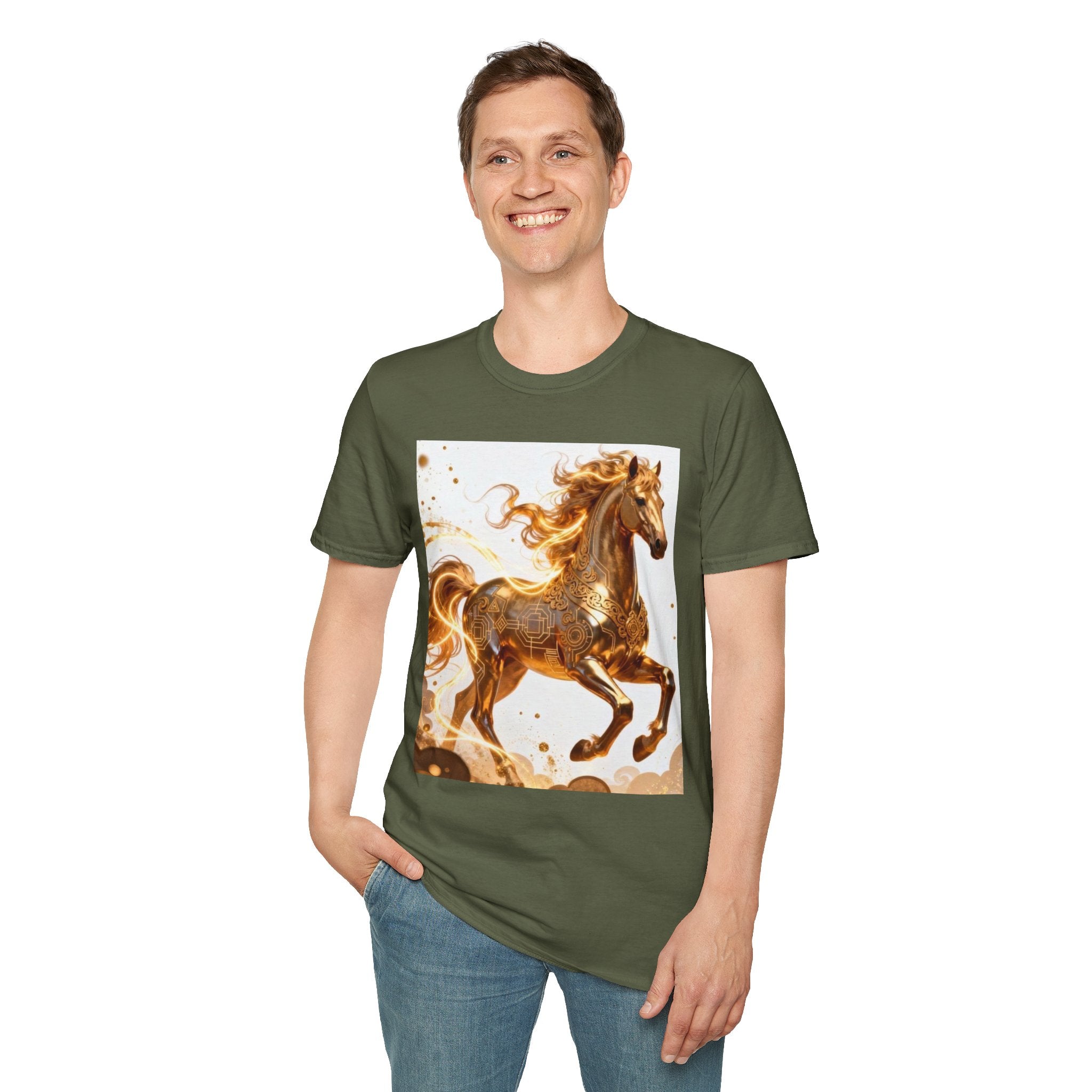 Golden Gallop Horse T-Shirt — Metallic Foil Stallion Graphic Tee