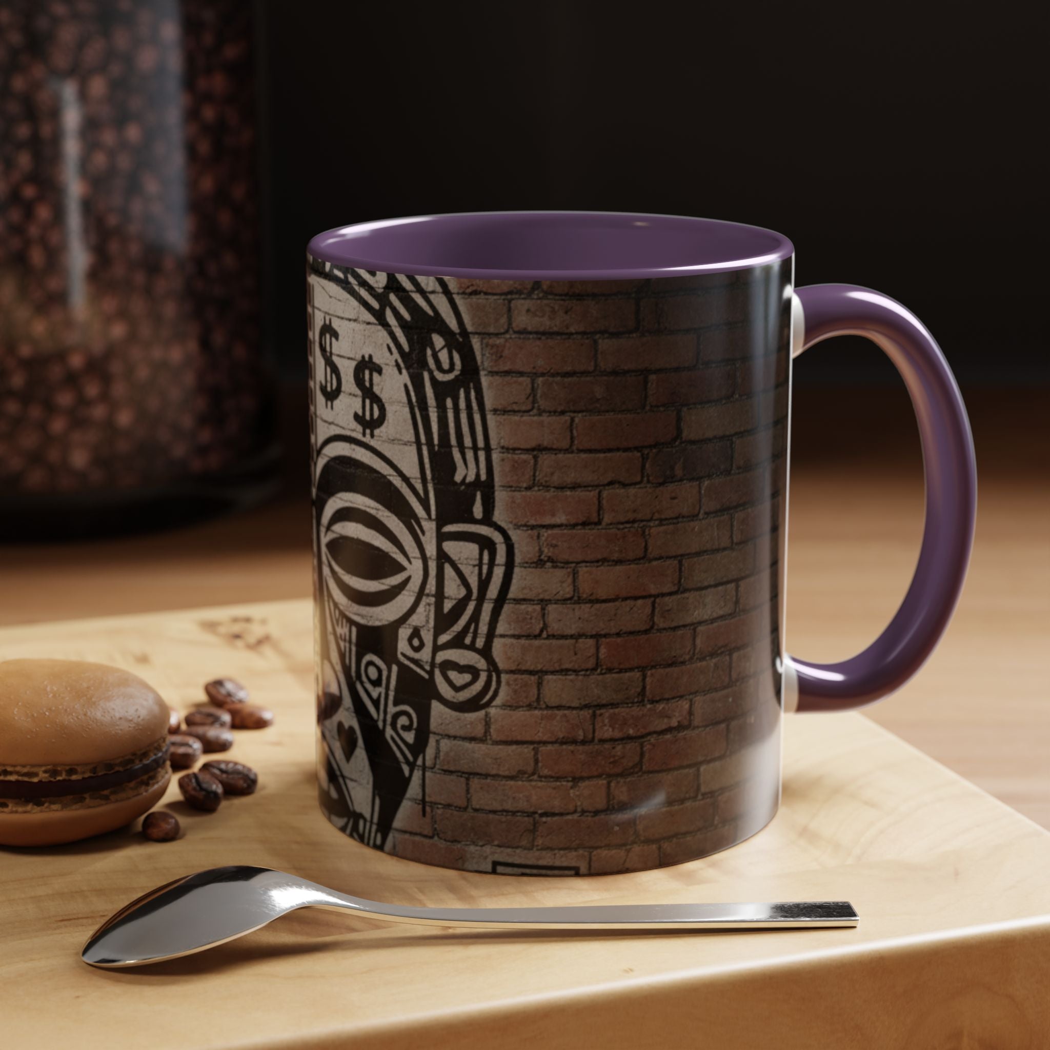 Tribal Mask Street Art Accent Coffee Mug — Graffiti Skull Design (11/15oz)