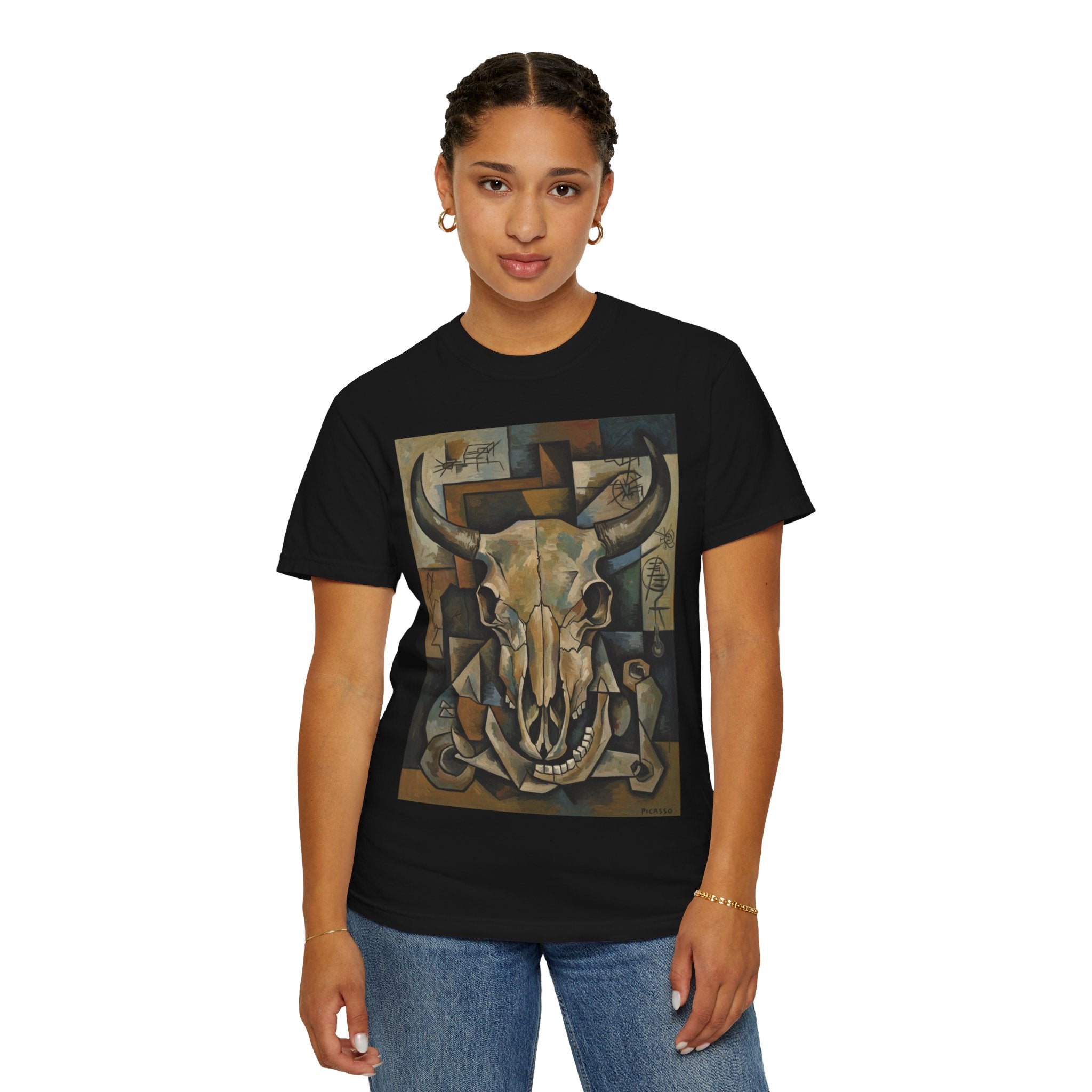 Bull Skull Art T-Shirt — Southwestern Cubist Skull Graphic Tee