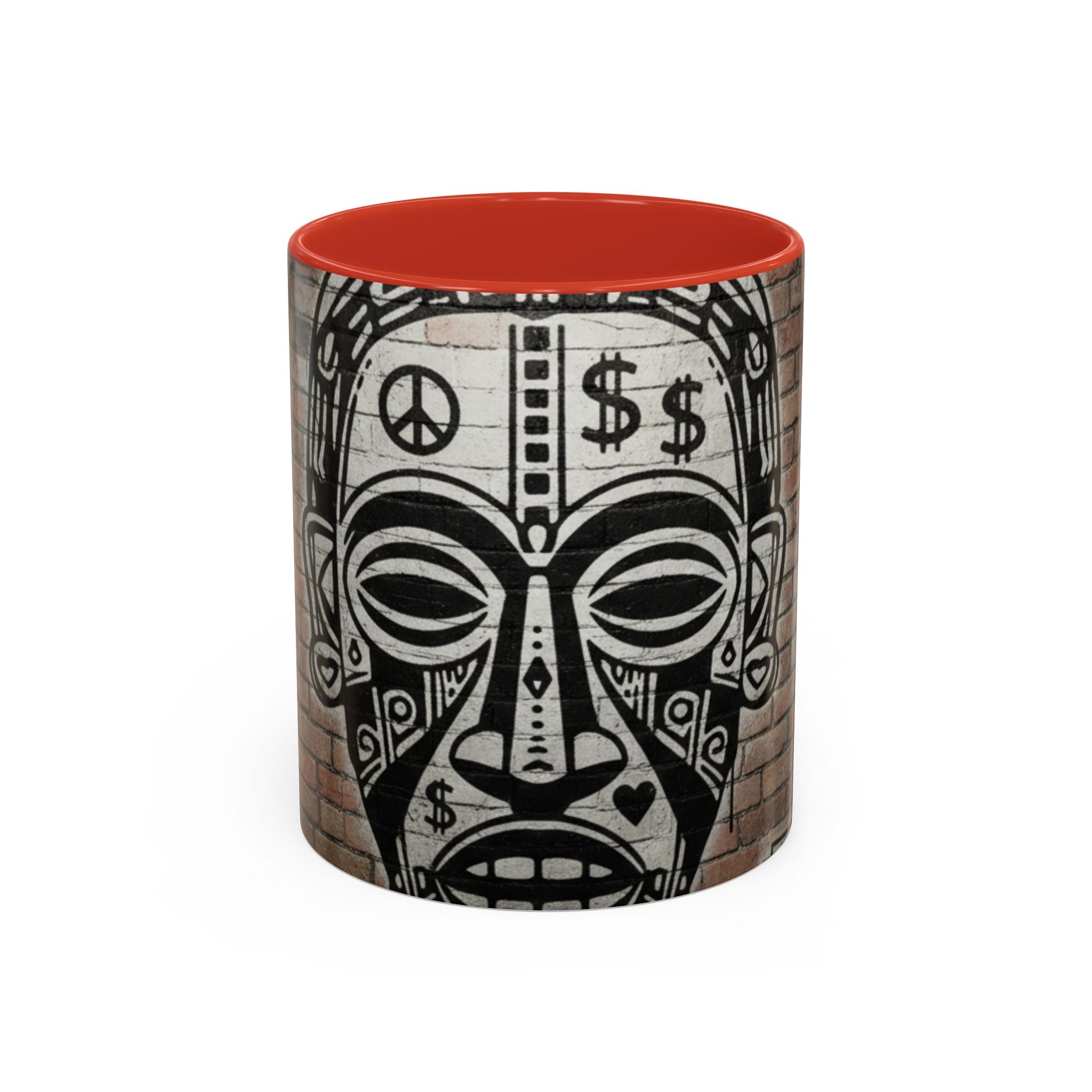 Tribal Mask Street Art Accent Coffee Mug — Graffiti Skull Design (11/15oz)