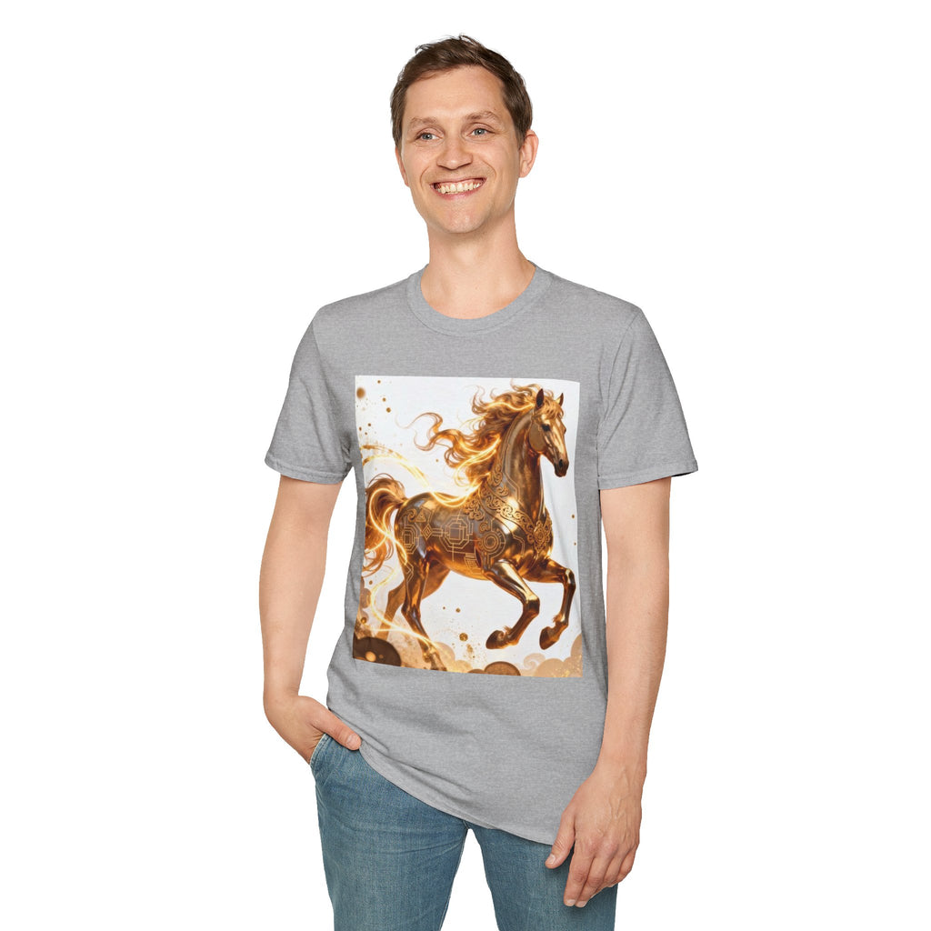 Golden Gallop Horse T-Shirt — Metallic Foil Stallion Graphic Tee