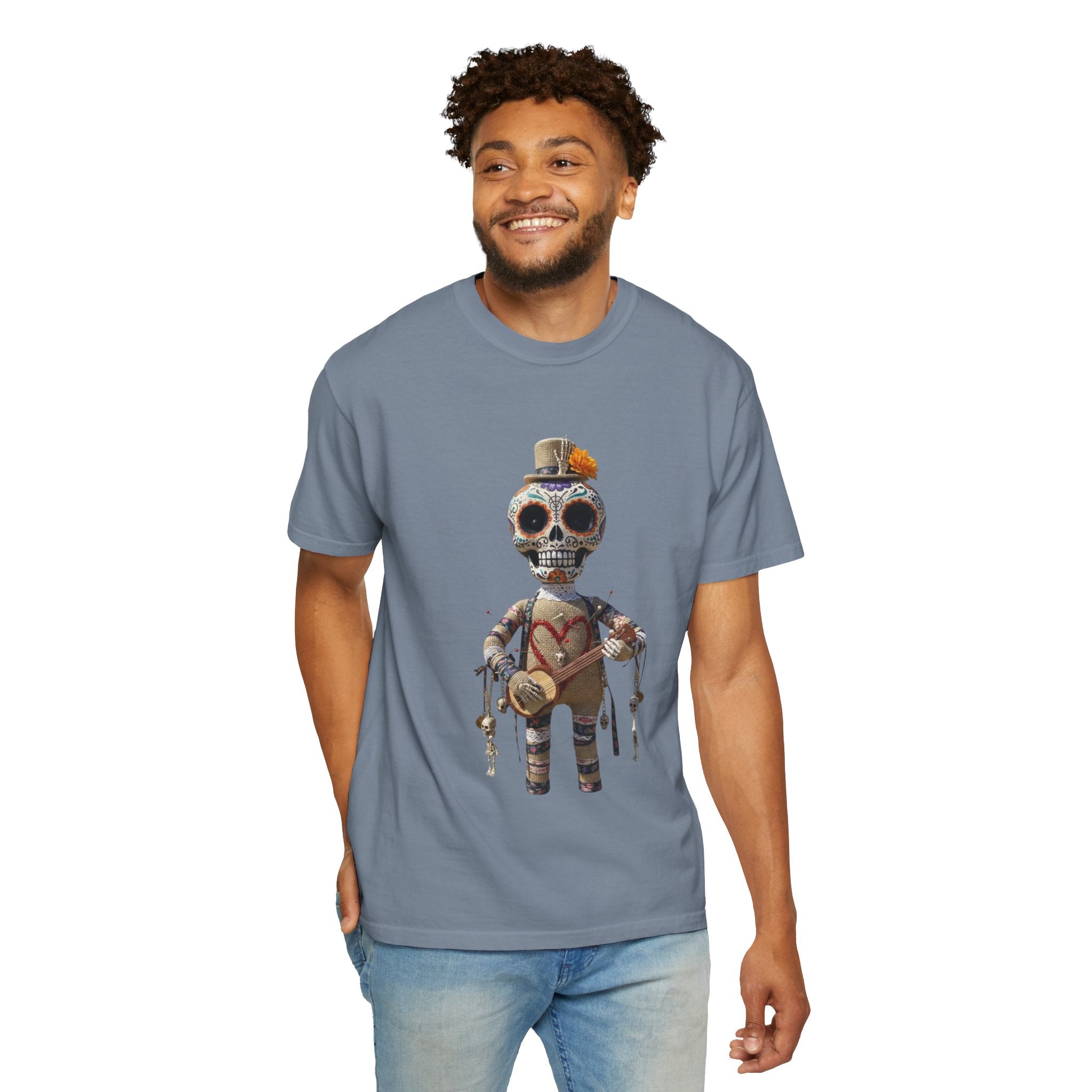 Day of the Dead Sugar Skull Doll T-Shirt — Skeleton Maraca Musician Tee