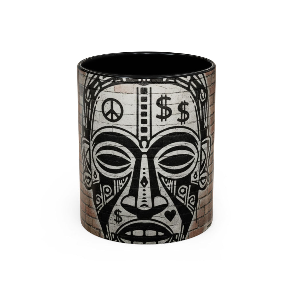 Tribal Mask Street Art Accent Coffee Mug — Graffiti Skull Design (11/15oz)