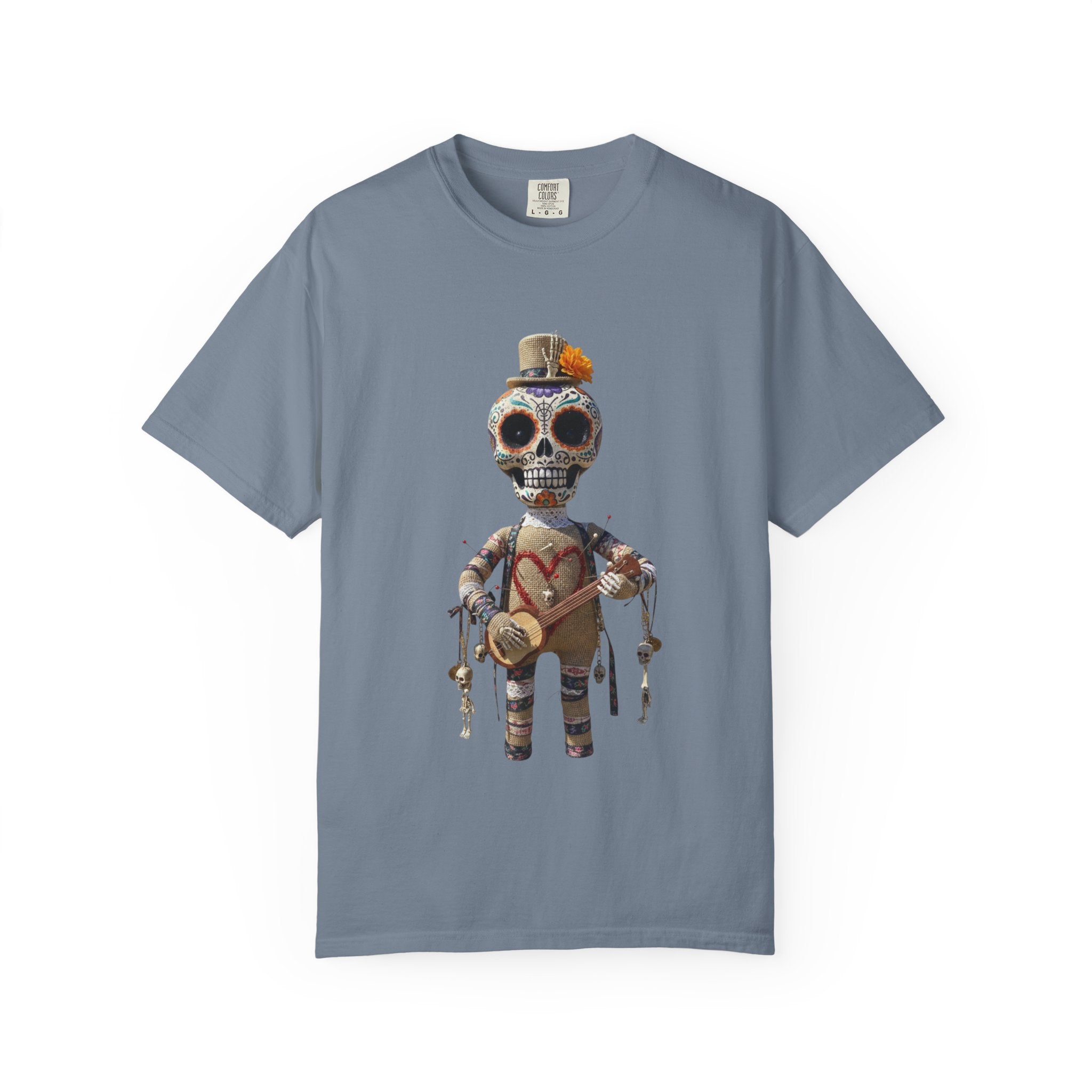 Day of the Dead Sugar Skull Doll T-Shirt — Skeleton Maraca Musician Tee