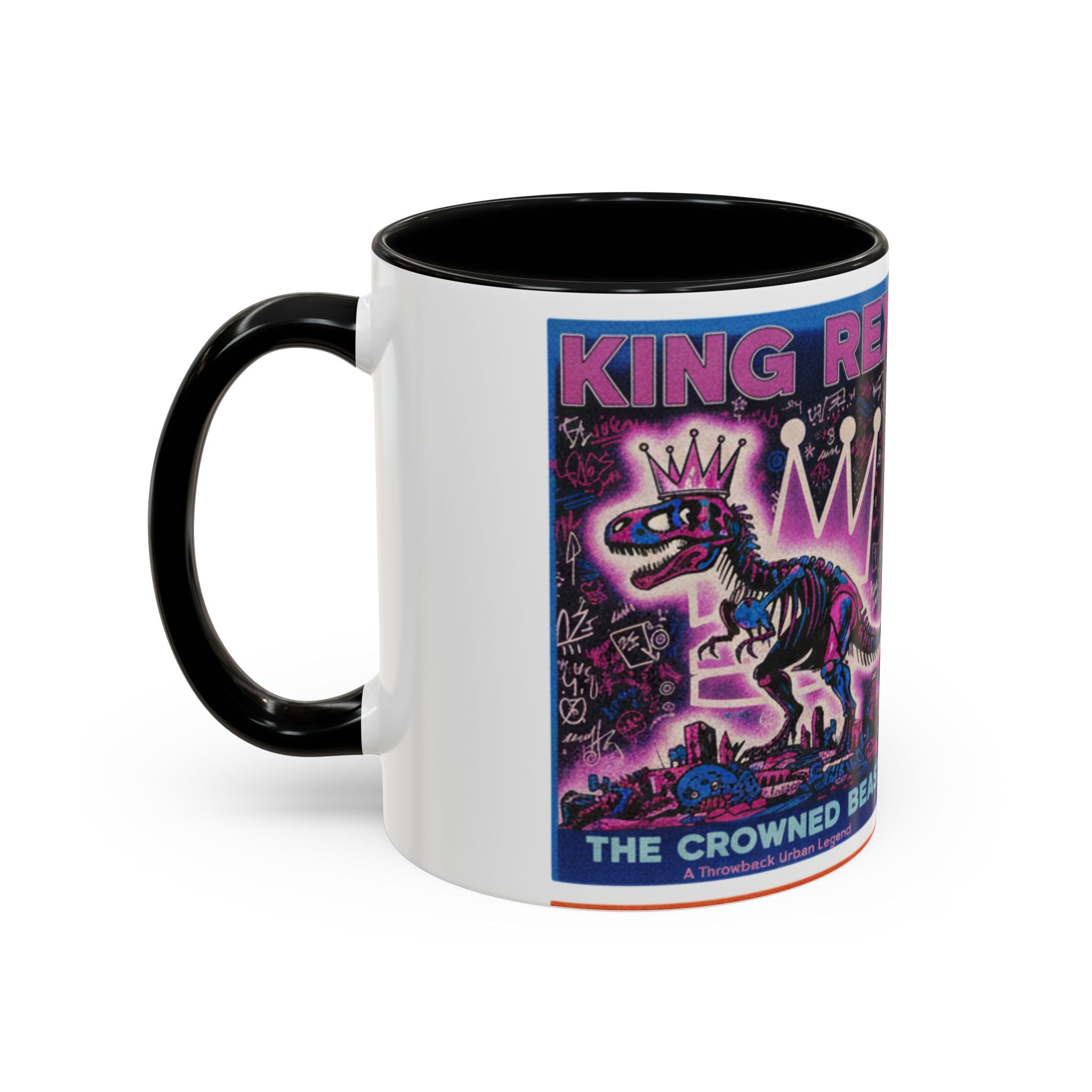 King Rex Pop-Art Coffee Mug — Retro Dinosaur Poster Accent Mug (11/15oz)