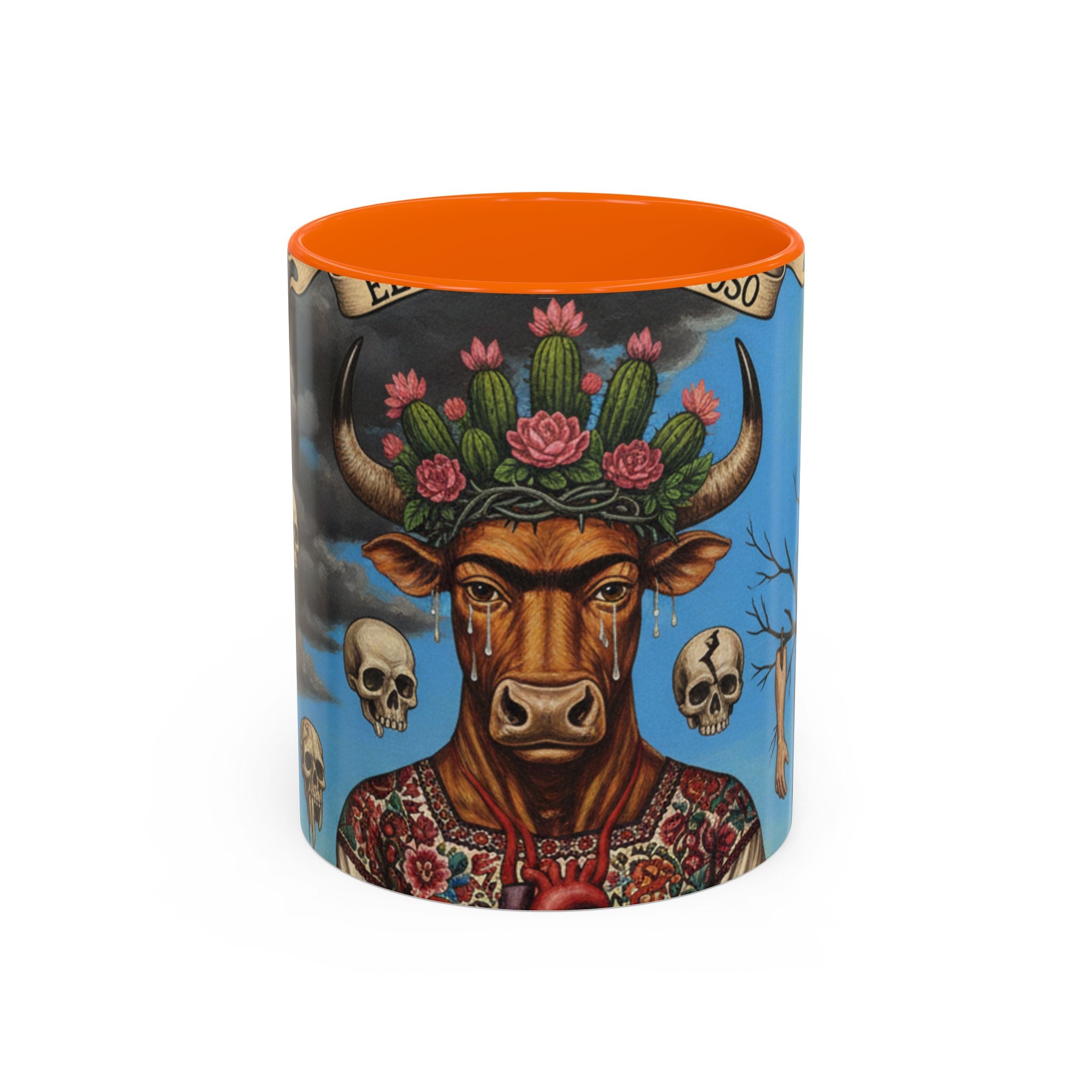 Surreal Folk Art Accent Mug — Cow Deity Holding Heart (11/15oz)