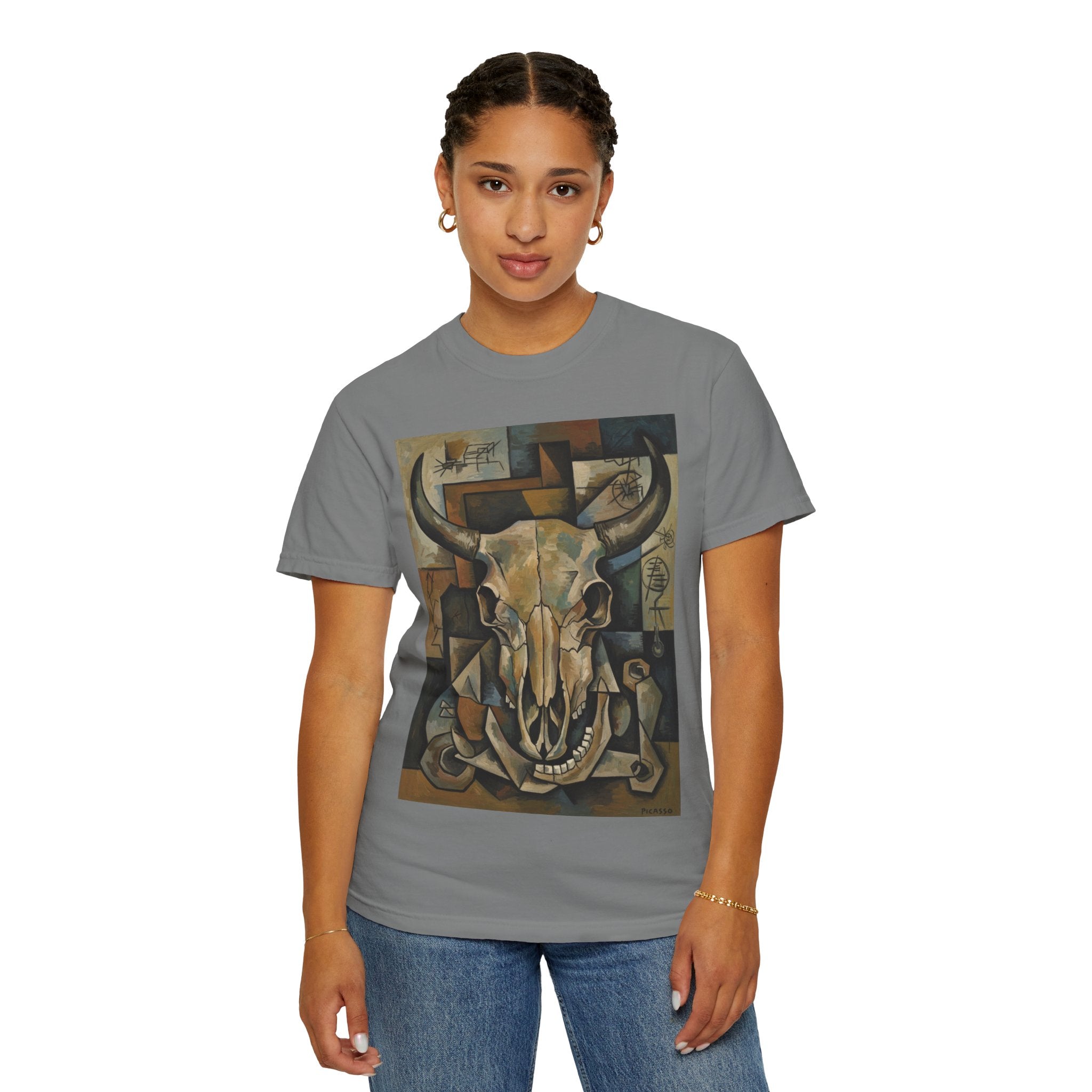 Bull Skull Art T-Shirt — Southwestern Cubist Skull Graphic Tee