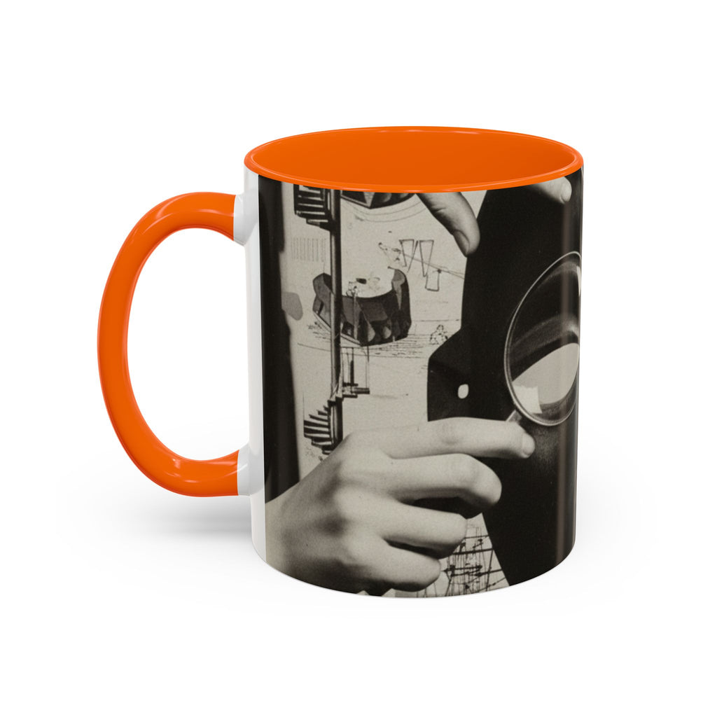 Surreal Dada Mask Accent Coffee Mug — Retro Black & White Art Ceramic (11/15oz)